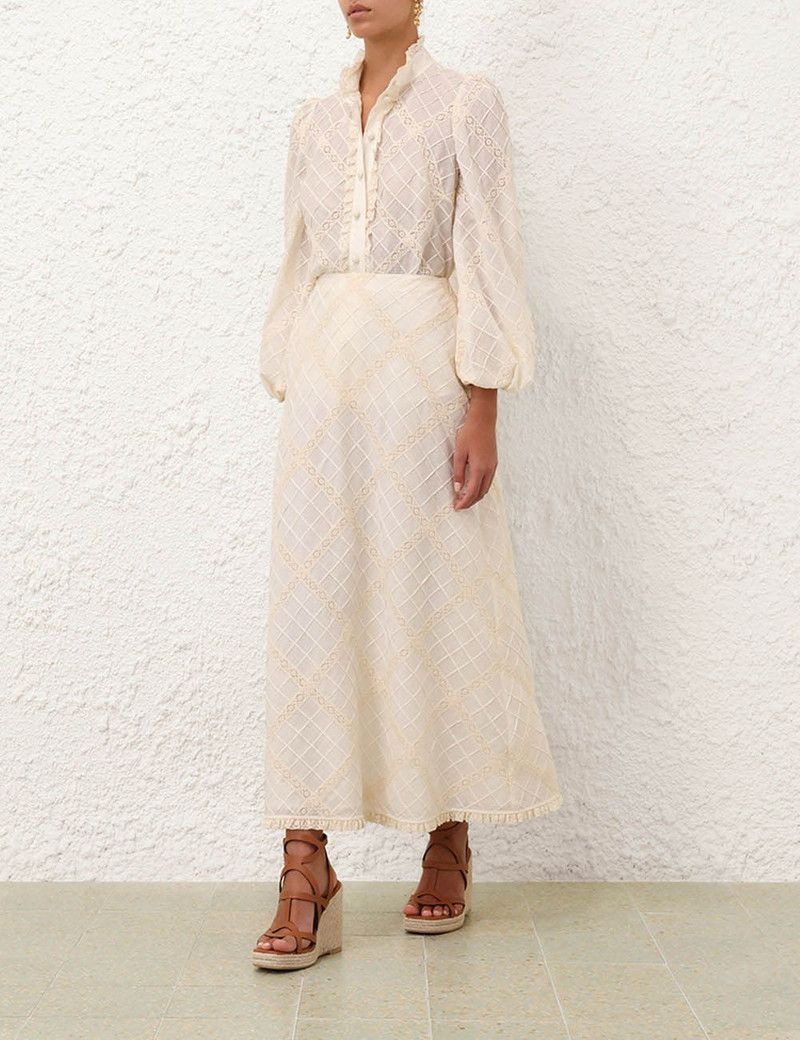 Zimmermann oc11z0226 Tallow Lace Trim Bias Skirt In Ivory Size 27" / US 4 / IT 40 - 2 Thumbnail