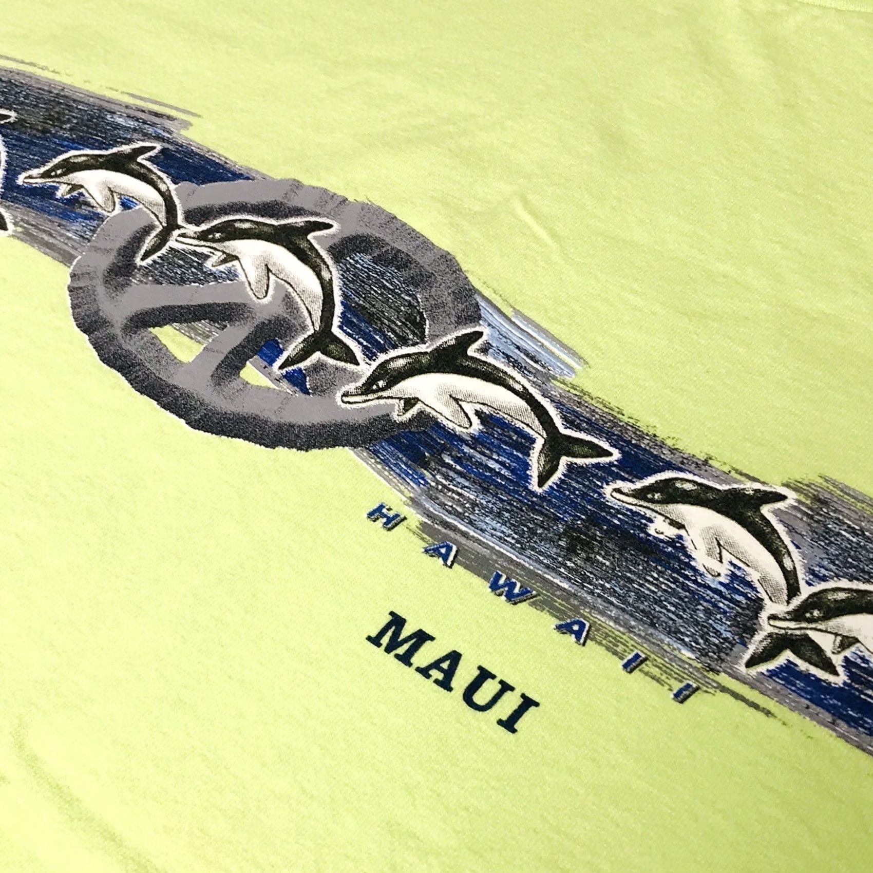 Vintage Vintage Murina Men Lime Green Maui Hawaii Dolphins Graphic Preshrunk Shirt L Size US L / EU 52-54 / 3 - 4 Thumbnail