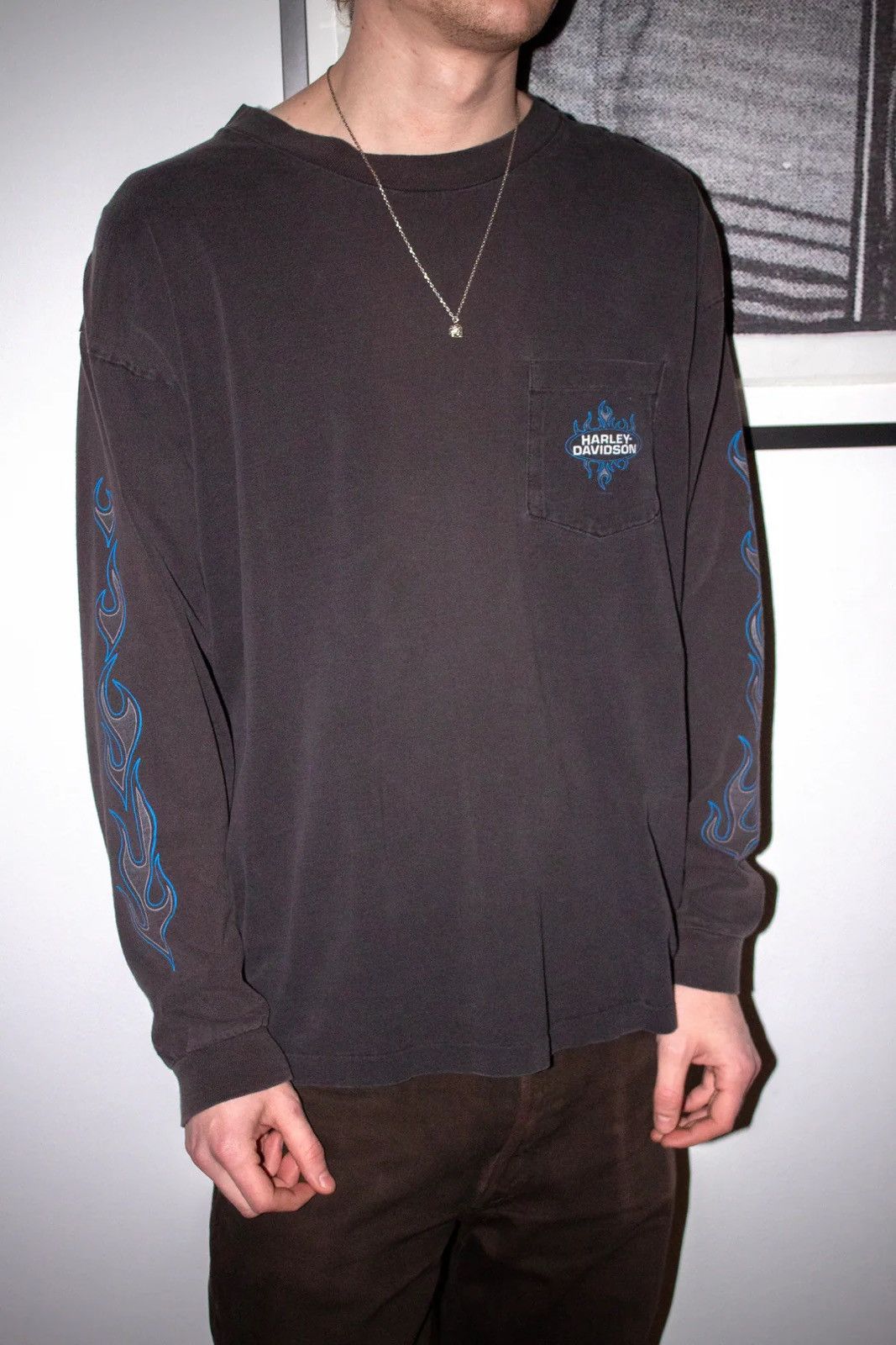 Harley Davidson 🚭RARE 🚭 ICE FLAME / POLAR BEAR HARLEY DAVIDSON LONG SLEEVE Size US XL / EU 56 / 4 - 2 Thumbnail