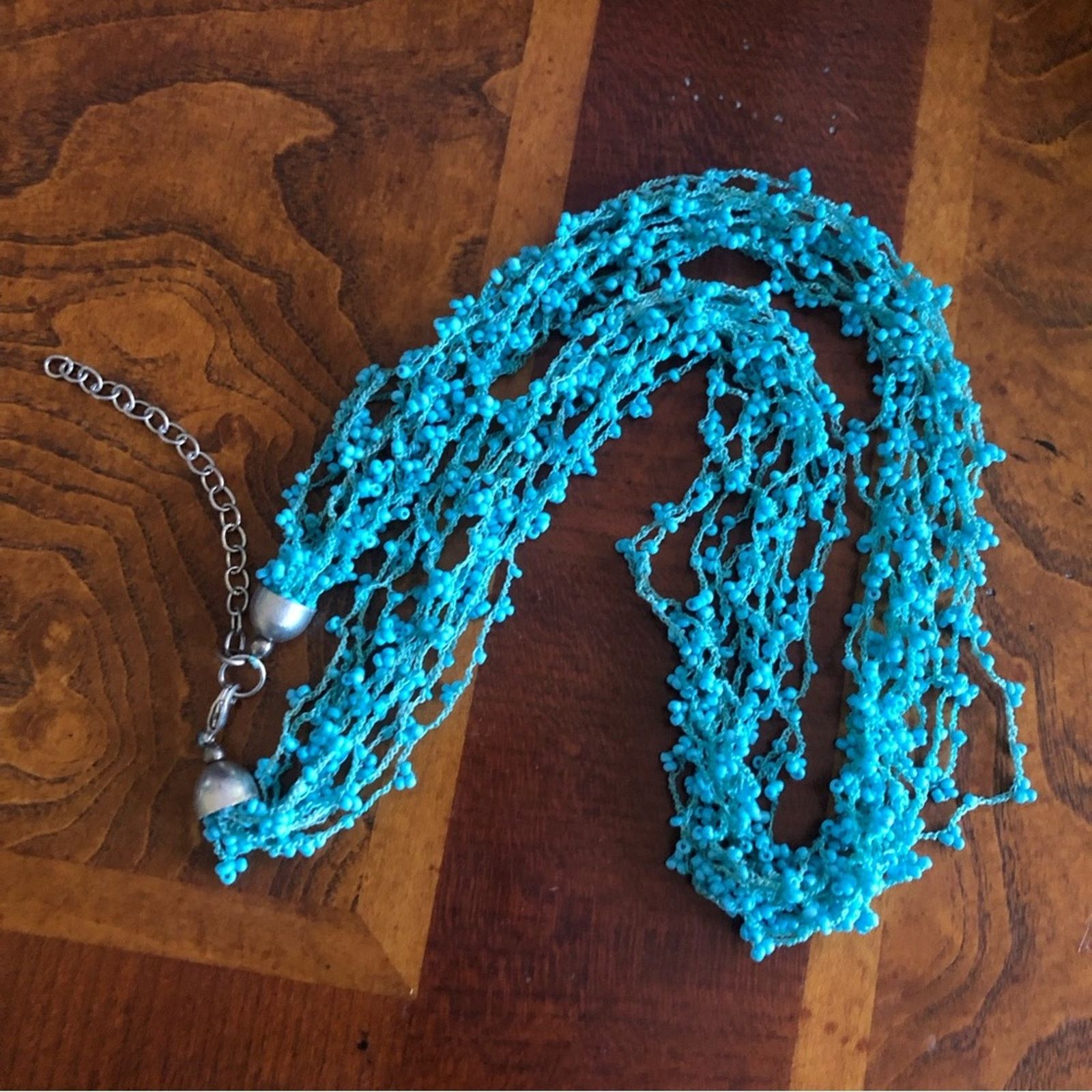 Handmade Handcrafted turquoise tone multi strand beaded necklace Size ONE SIZE - 6 Thumbnail