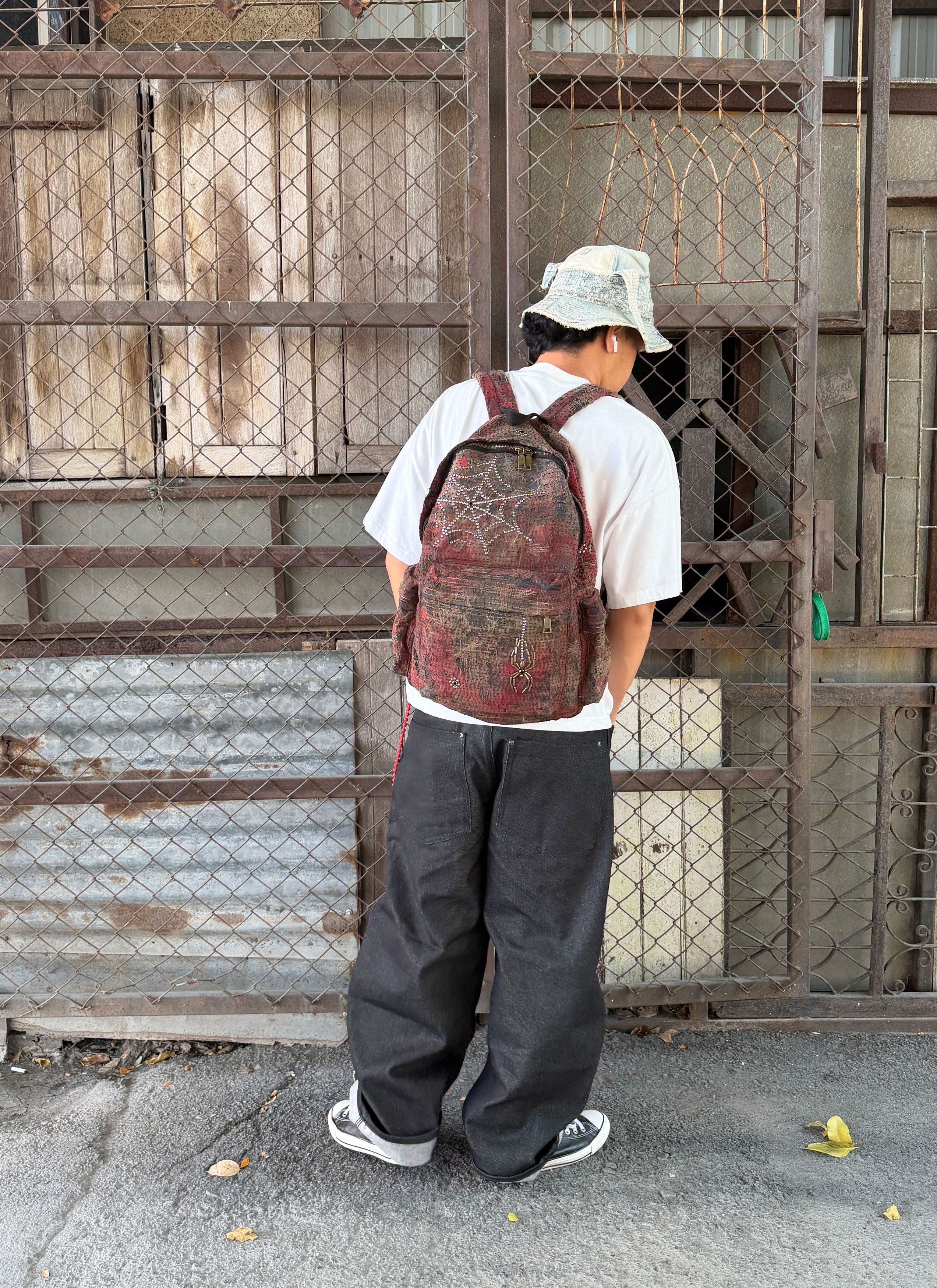 Japanese Brand SOLD * BORO SASHIKO Studded Spider Web Backpack 🕷️🕸️ Size ONE SIZE - 9 Thumbnail