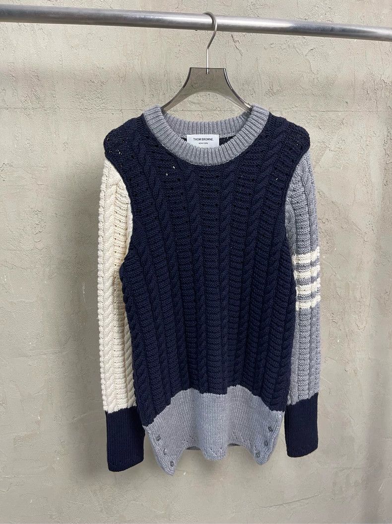Thom Browne Thom Browne Beige gray Tibetan blue color block round-neck Size US XXS / EU 40 - 2 Thumbnail