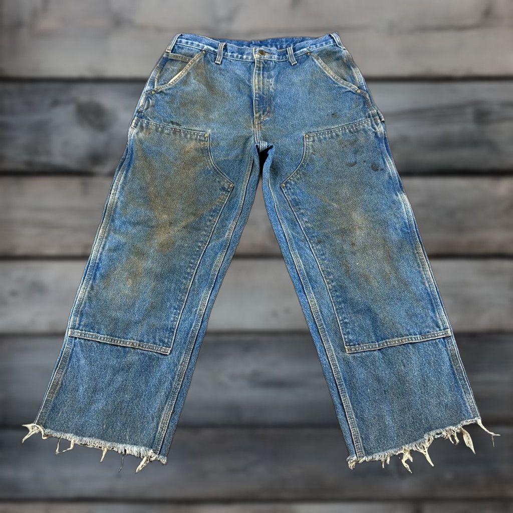 Carhartt VINTAGE Carhartt Jeans Mens 34x27 Blue Double Knee Loose Original Medium Wash B73 DST Shirt Size US 34 / EU 50 - 1 Thumbnail