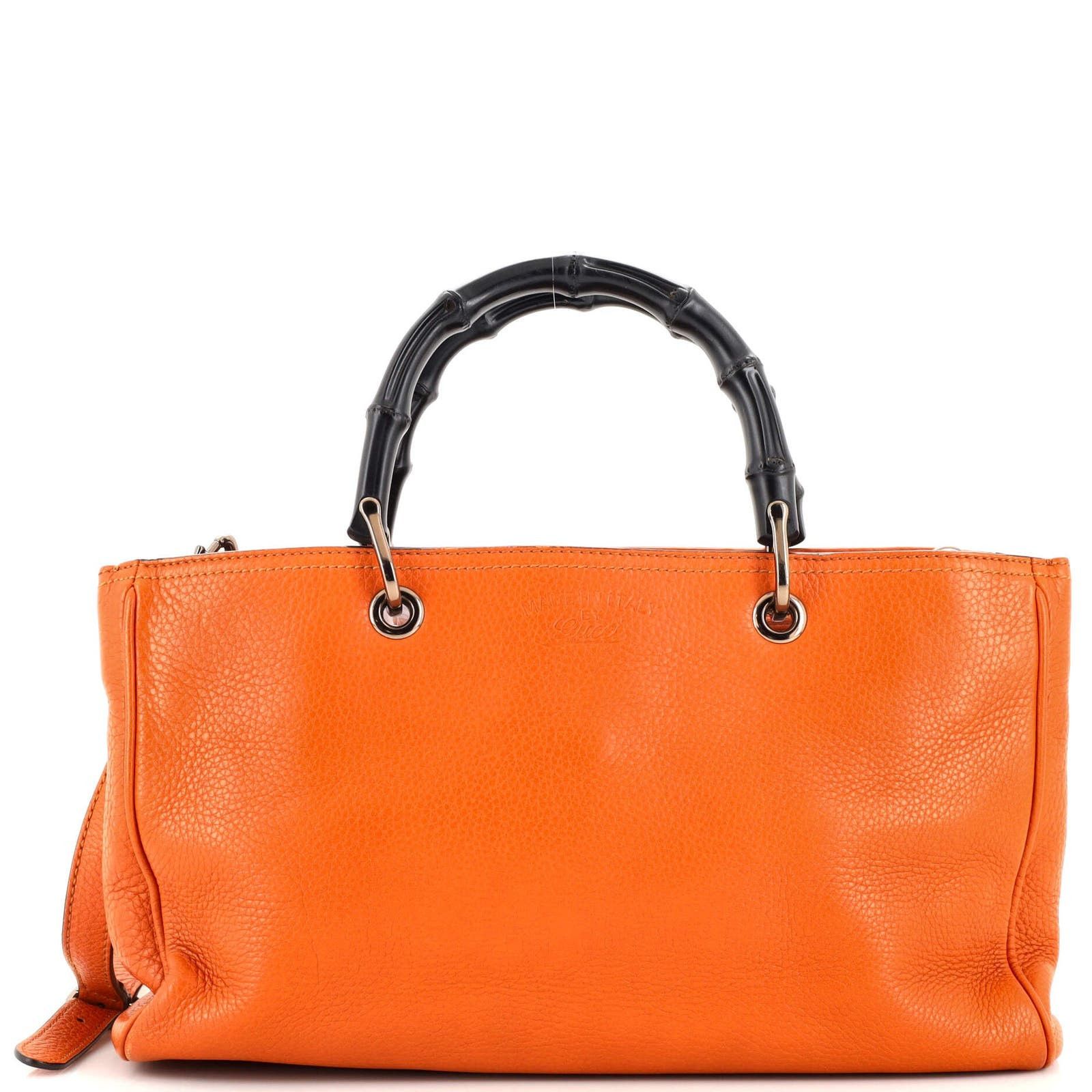 image of Gucci Bamboo Shopper Tote Leather Medium in Orange, Women's