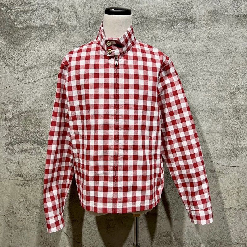 image of Prada Ss23 Gingham Red Check Zip-Up Jacket, Men's (Size Medium)