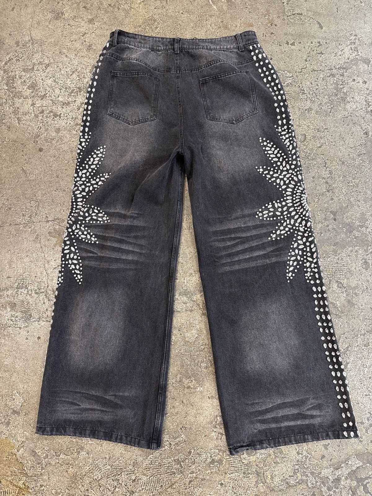 Vale Vale (Valley) Stone Crystal Rhinestone Black Baggy Jean Size US 34 / EU 50 - 5 Thumbnail