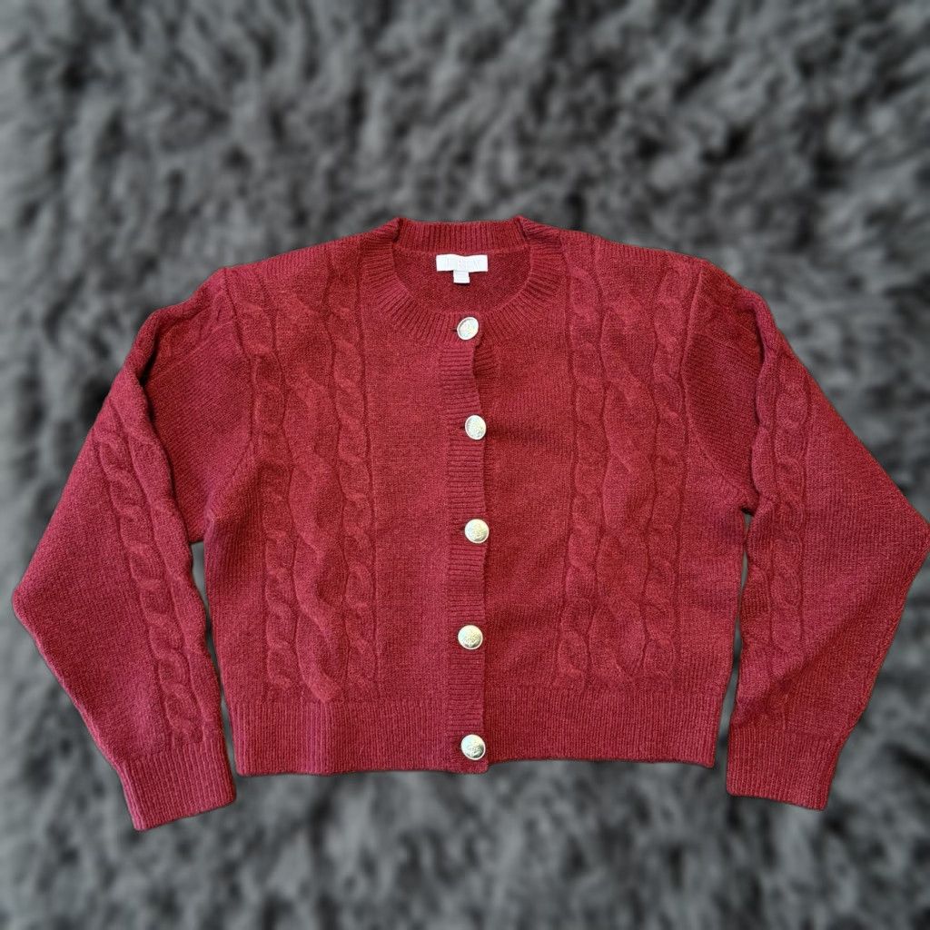 J.Crew J.Crew Cardigan Women’s Small Red Wool Blend Cable Knit Button Gold Size S / US 4 / IT 40 - 1 Thumbnail