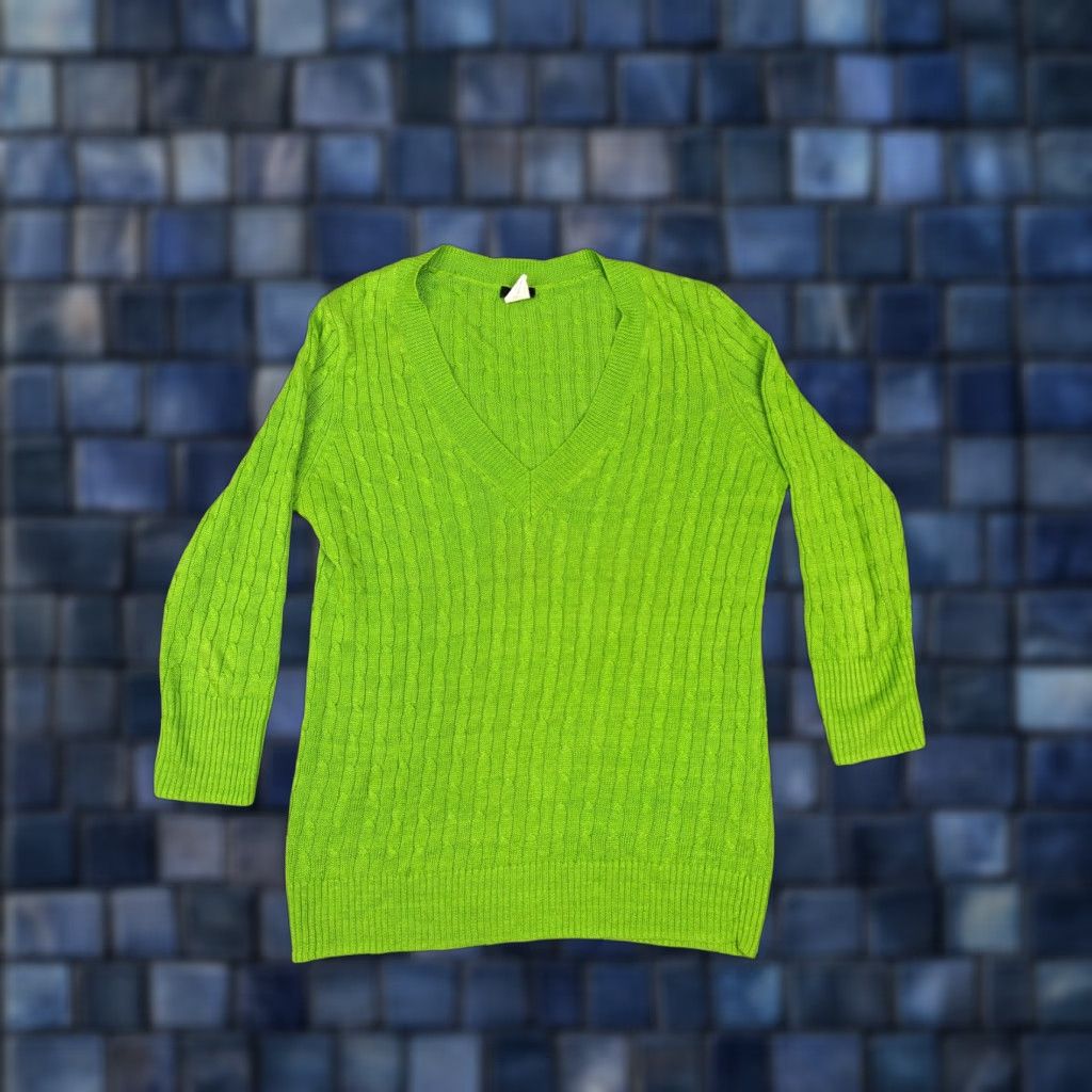 J.Crew J.CREW Sweater Womens Small Lime Green 100% Linen Cable-Knit V-Neck Pullover Shirt Size S / US 4 / IT 40 - 1 Thumbnail