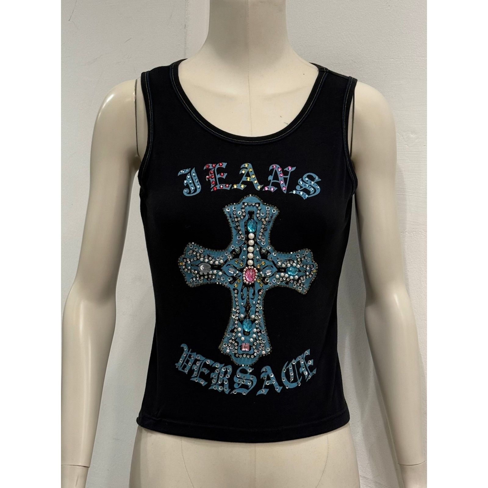 Versace 2000S Versace embellished cross tank top Size L / US 10 / IT 46 - 2 Thumbnail