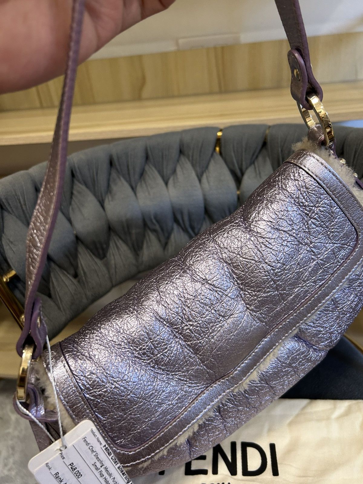 Fendi Fendi Chef Shearling Metallic Purple Sheepskin Small Hobo Size ONE SIZE - 7 Thumbnail