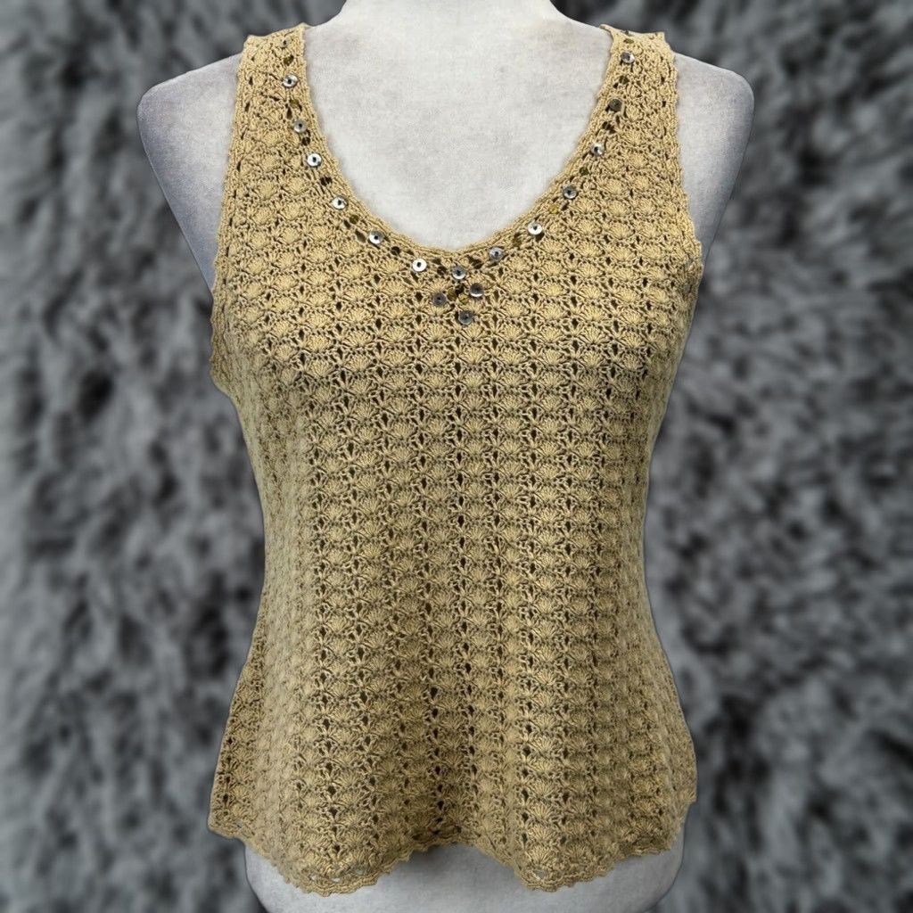 Vintage VINTAGE Sigrid Olsen Crochet Tank Top Women's Medium Brown Sequins 90s Y2K Womens Size M / US 6-8 / IT 42-44 - 1 Thumbnail