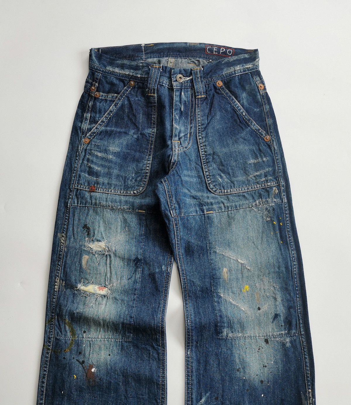 Japanese Brand Baggy Double Knee Cepo Work Military Paint Splatter Jeans Size US 28 / EU 44 - 1 Thumbnail