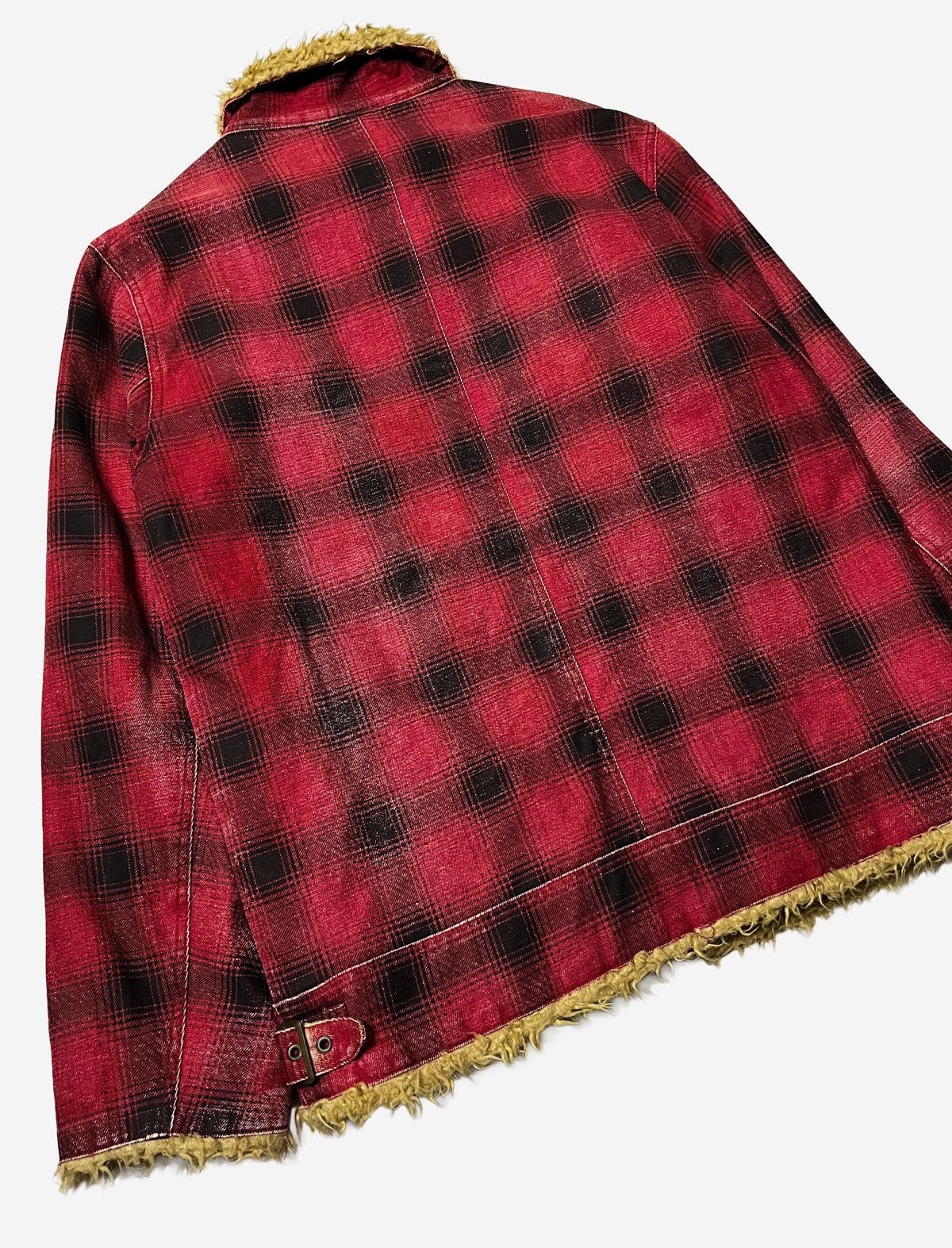 Japanese Brand MARIOND SUN FADED PLAID FAUX FUR ZIP JACKET Size US L / EU 52-54 / 3 - 10 Thumbnail