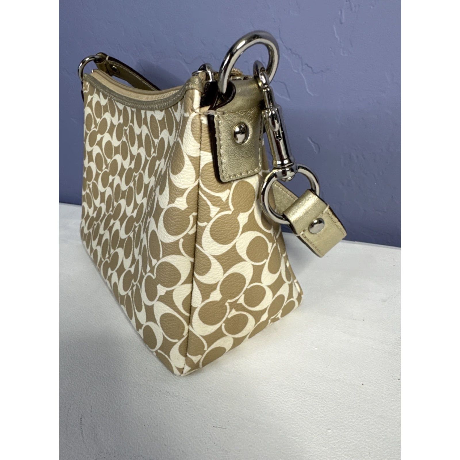Coach VINTAGE Coach Heritage Stripe Chelsea Khaki/Gold Signature Canvas Mini Shoulder Bag Women Size ONE SIZE - 5 Thumbnail