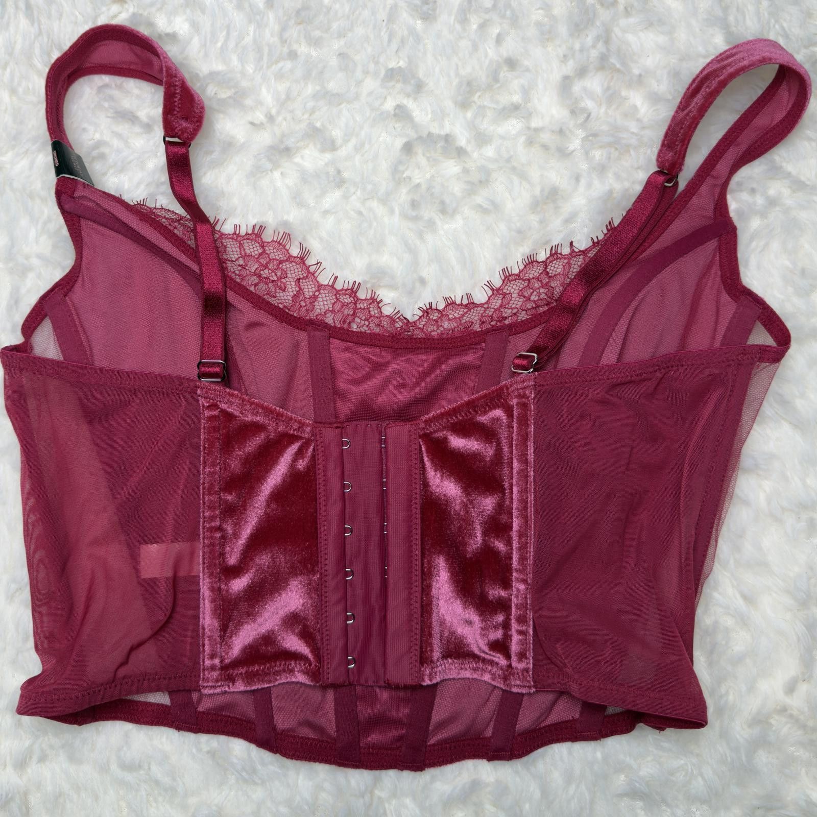 Other NWT Victoria's Secret Dark Pink Velvet Lace-Up Corset Top Size M / US 6-8 / IT 42-44 - 3 Thumbnail