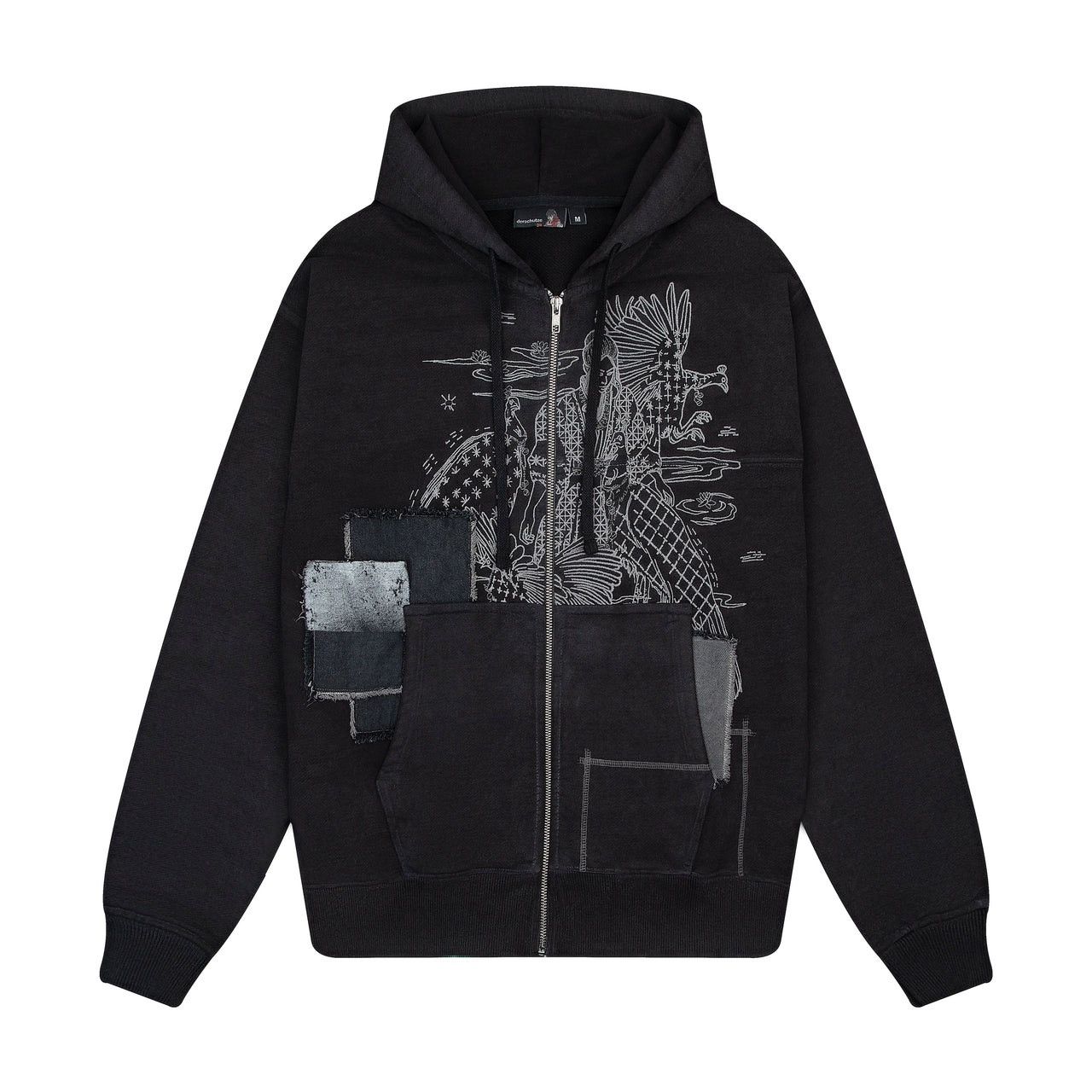 Boro Sashiko Zip Up Hoodie Sweatshirt Patchwork in Black, Men's (Size Xl) — image 3 of 6