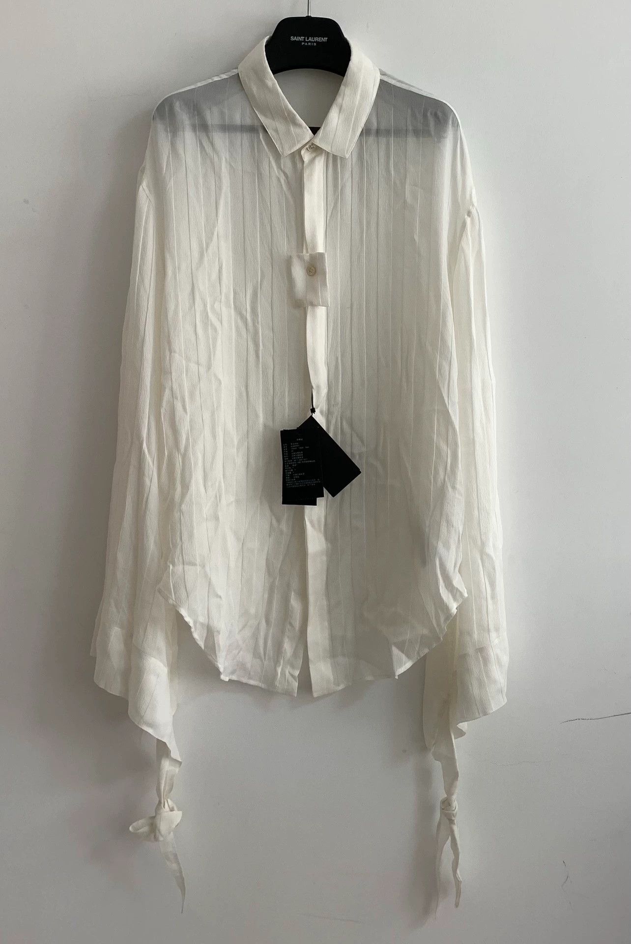 Saint Laurent Paris SLP 23SS Men's White Striped Silk French Ribbon Shirt Size US M / EU 48-50 / 2 - 1 Thumbnail