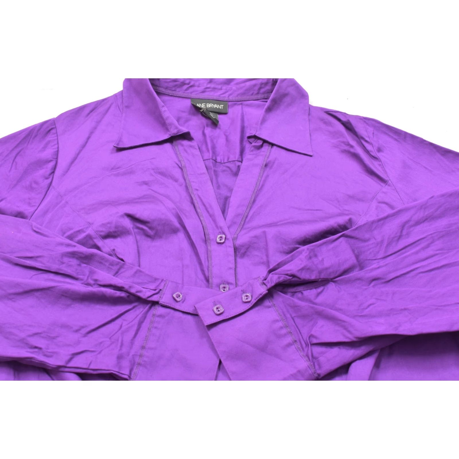 Vintage Lane Bryant Womens Plus Size 20 Purple Cotton Stretch Long Sleeve Button-Down Blouse Shirt Blouse Size 3XL / US 20-22 - 6 Thumbnail