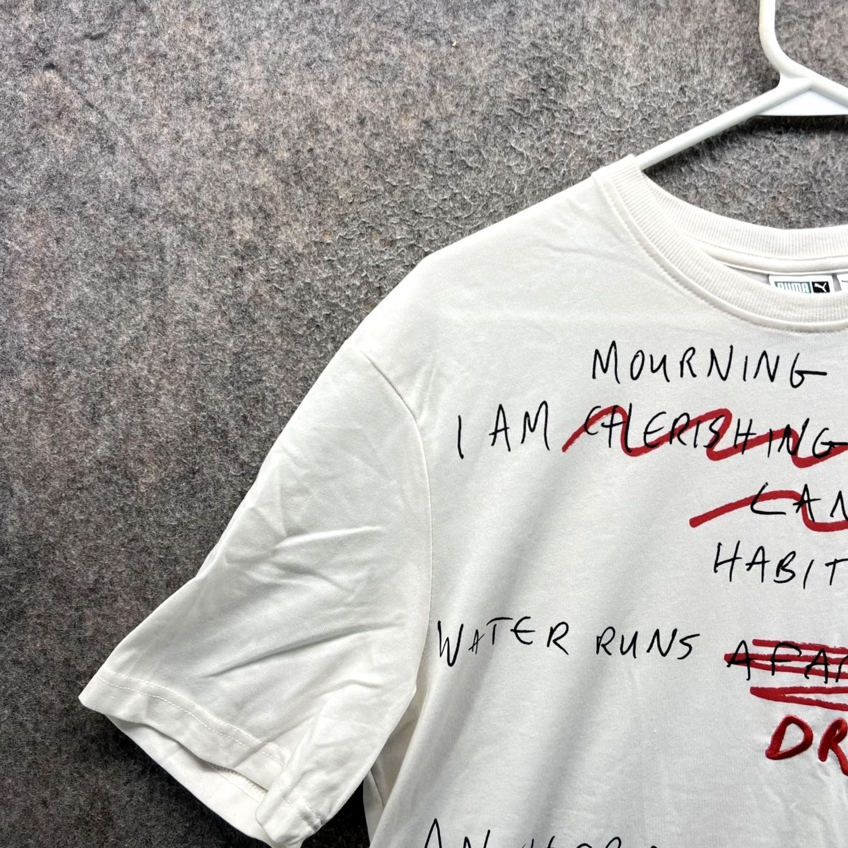 Puma Puma Shirt Mens Small White Mourning Habitat Poem Graphic Tee Y2K Streetwear Size US S / EU 44-46 / 1 - 6 Thumbnail