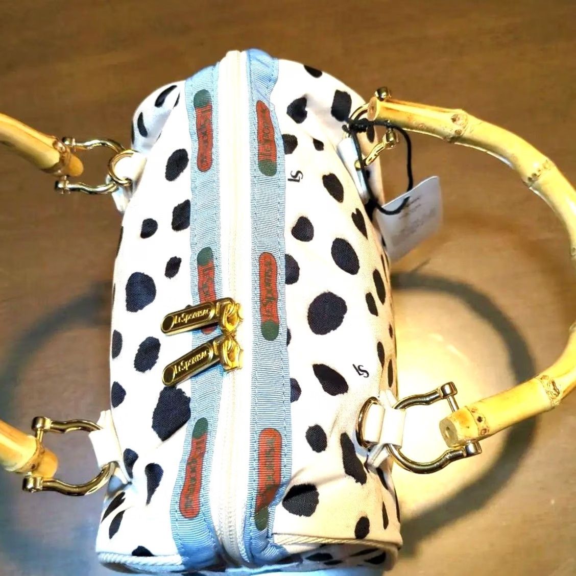 LeSportsac Atelier MED BAMBOO BOSTON2 Bright Sepia Dalmatian NEW 