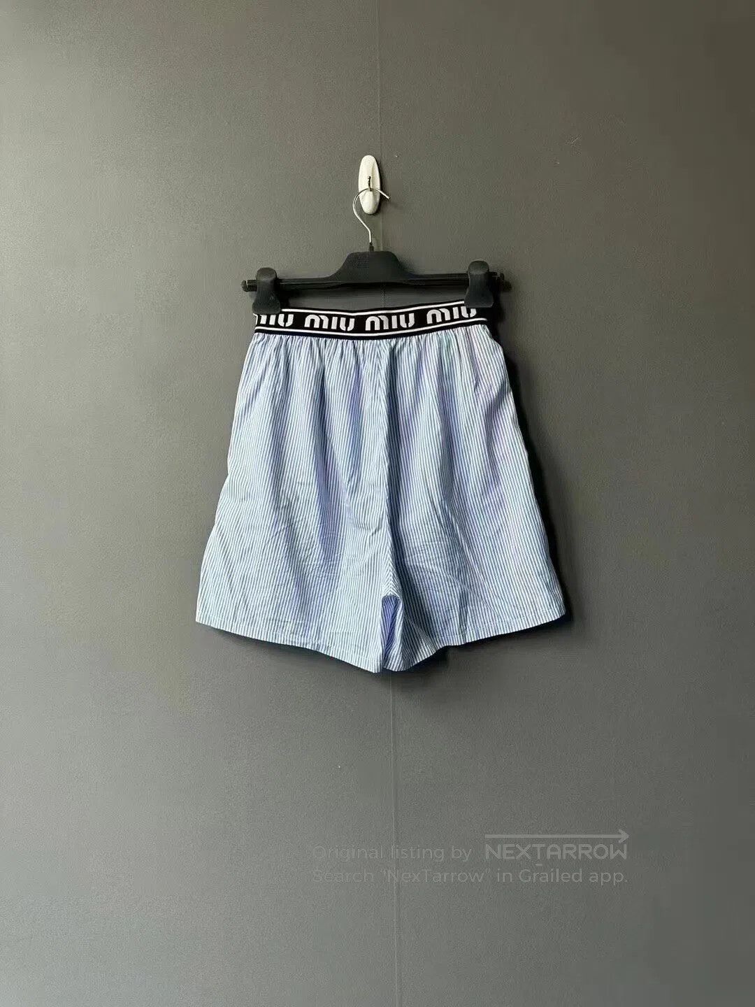 Miu Miu Miu Miu Blue and White Striped Shorts| Size 35" - 2 Thumbnail
