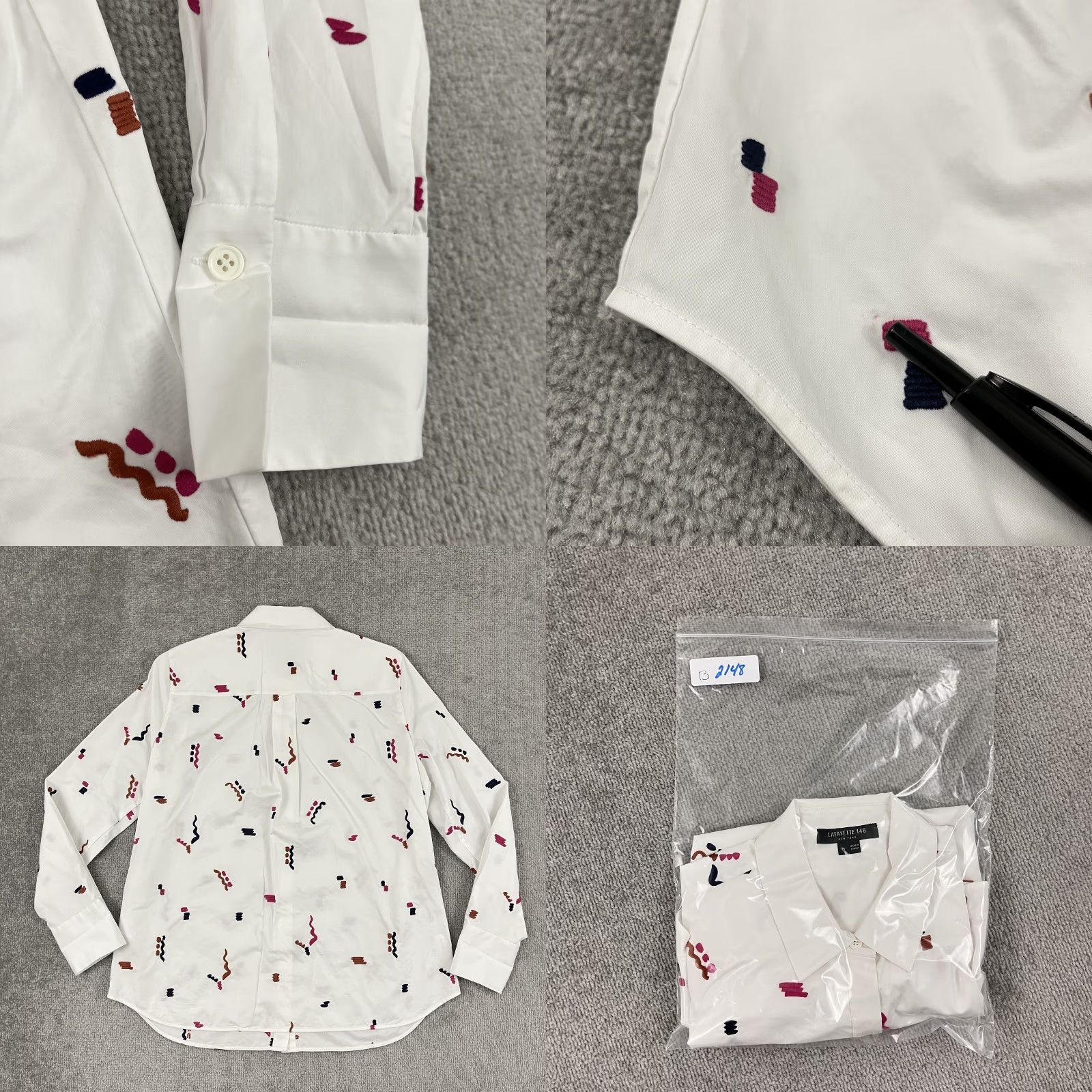 Vintage VINTAGE Lafayette 148 New York Shirt Womens Medium White Embroidered Button-Up Casual Business Wear Size M / US 6-8 / IT 42-44 - 8 Thumbnail