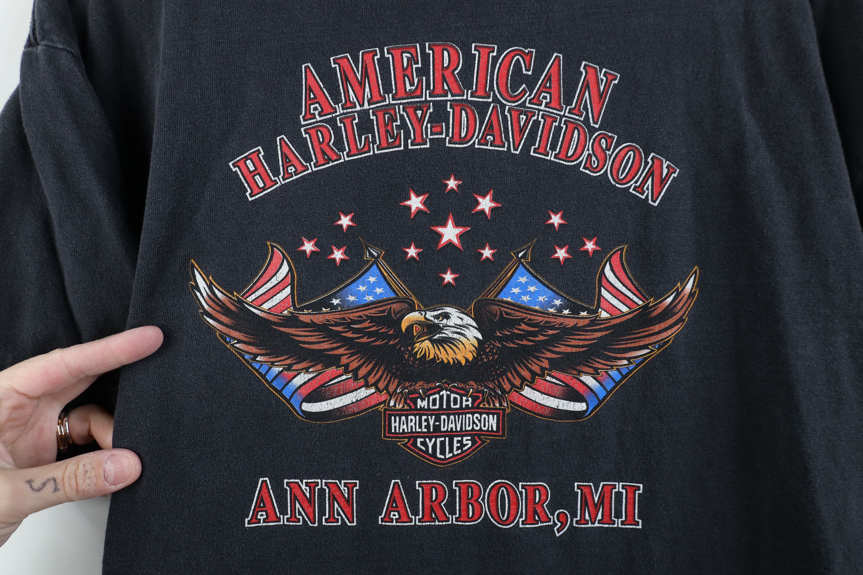 Harley Davidson Vintage Y2k 2002 Harley Davidson Eagle Flag T-Shirt USA Size US L / EU 52-54 / 3 - 11 Thumbnail