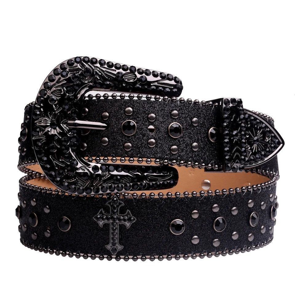 Japanese Brand × Leather Man-made Diamond Belt Western Cowboy Rhinestone leather Size ONE SIZE - 3 Thumbnail