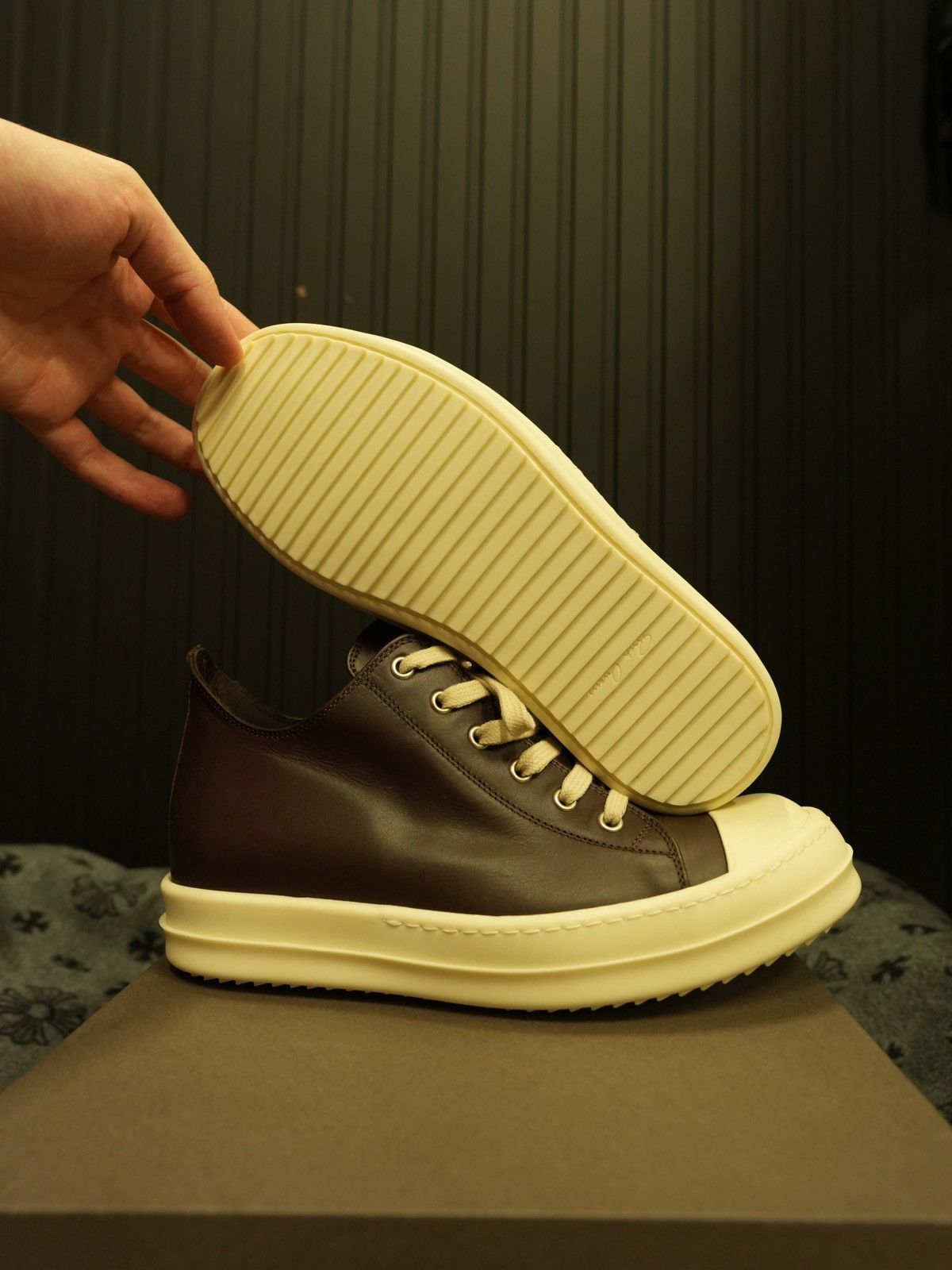 Rick Owens × Rick Owens Drkshdw Rick Owens Brown Leather Low Top Sneakers Size US 7 / EU 40 - 3 Thumbnail