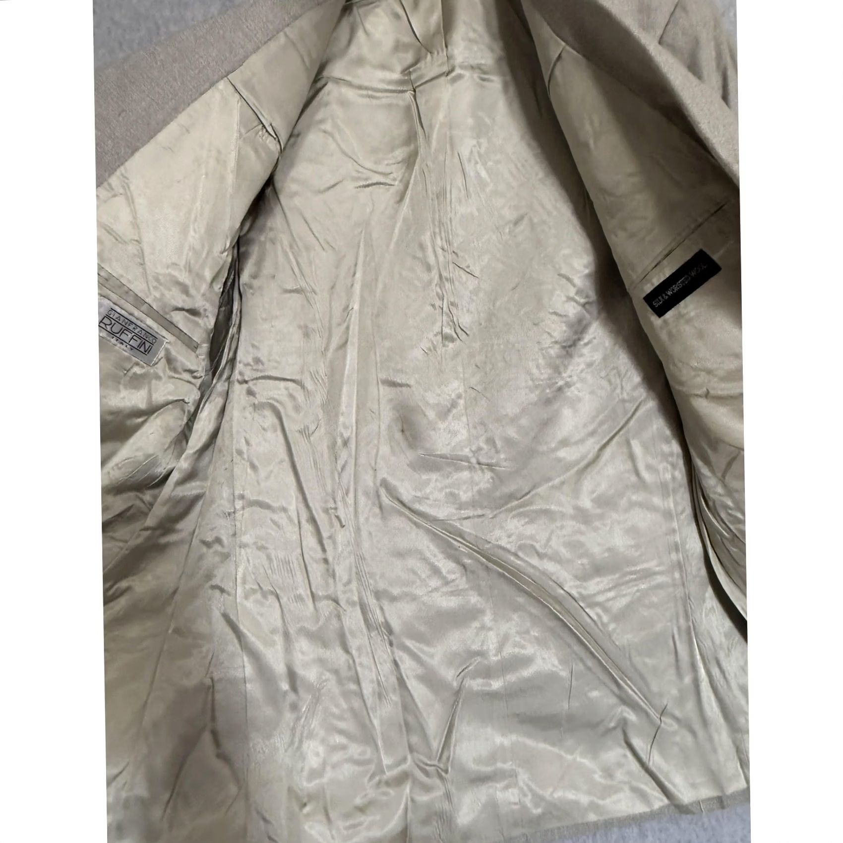 Vintage Gianfranco Ruffini Blazer Sport Coat Mens 48 Beige Silk Wool 3 Button Jacket Size 48R - 7 Thumbnail