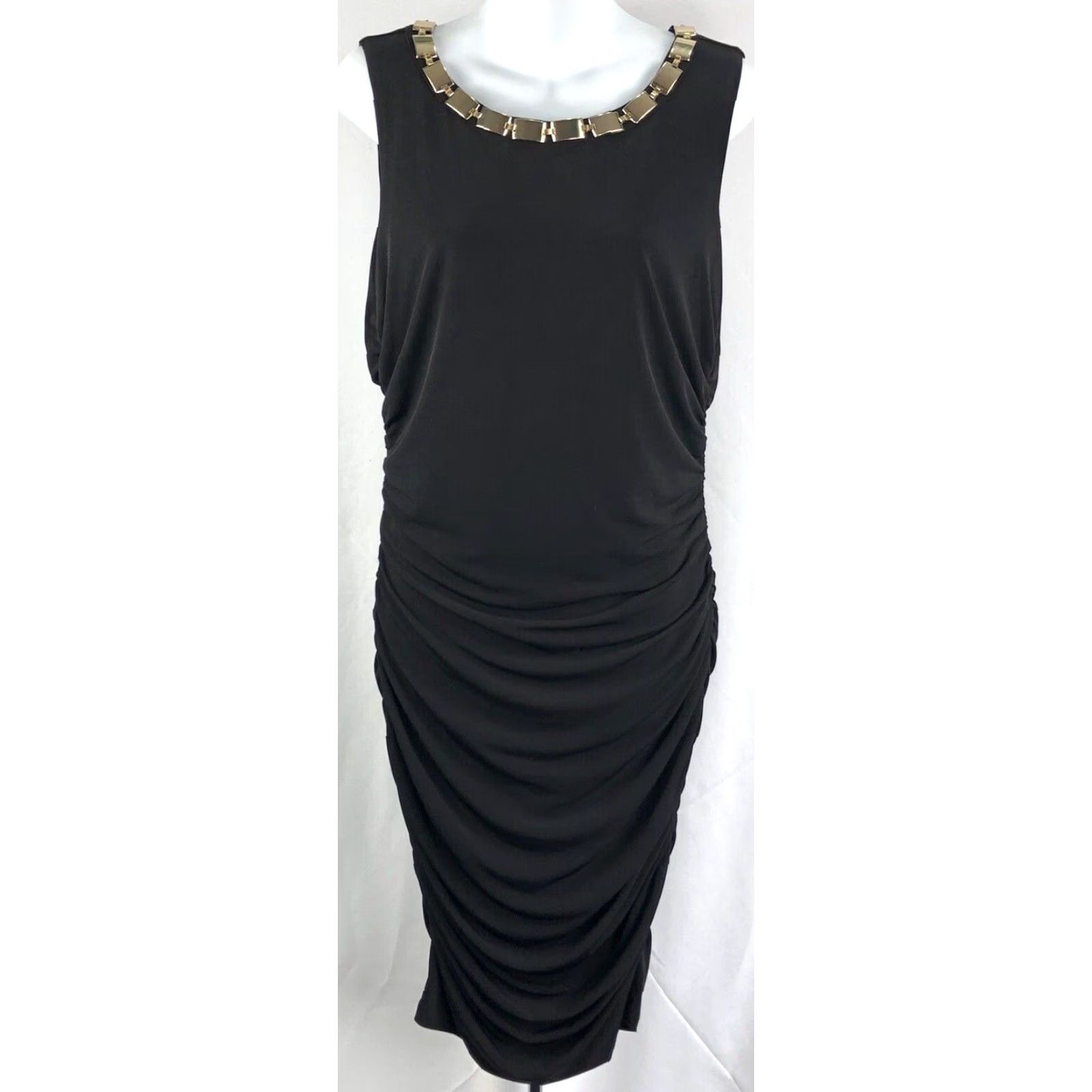 Calvin Klein Calvin Klein Sleeveless Pencil midi Dress 12 Black Gold Chain Collar Ruched Draped Dress Women XS-XL Size XL / US 12-14 / IT 48-50 - 2 Thumbnail