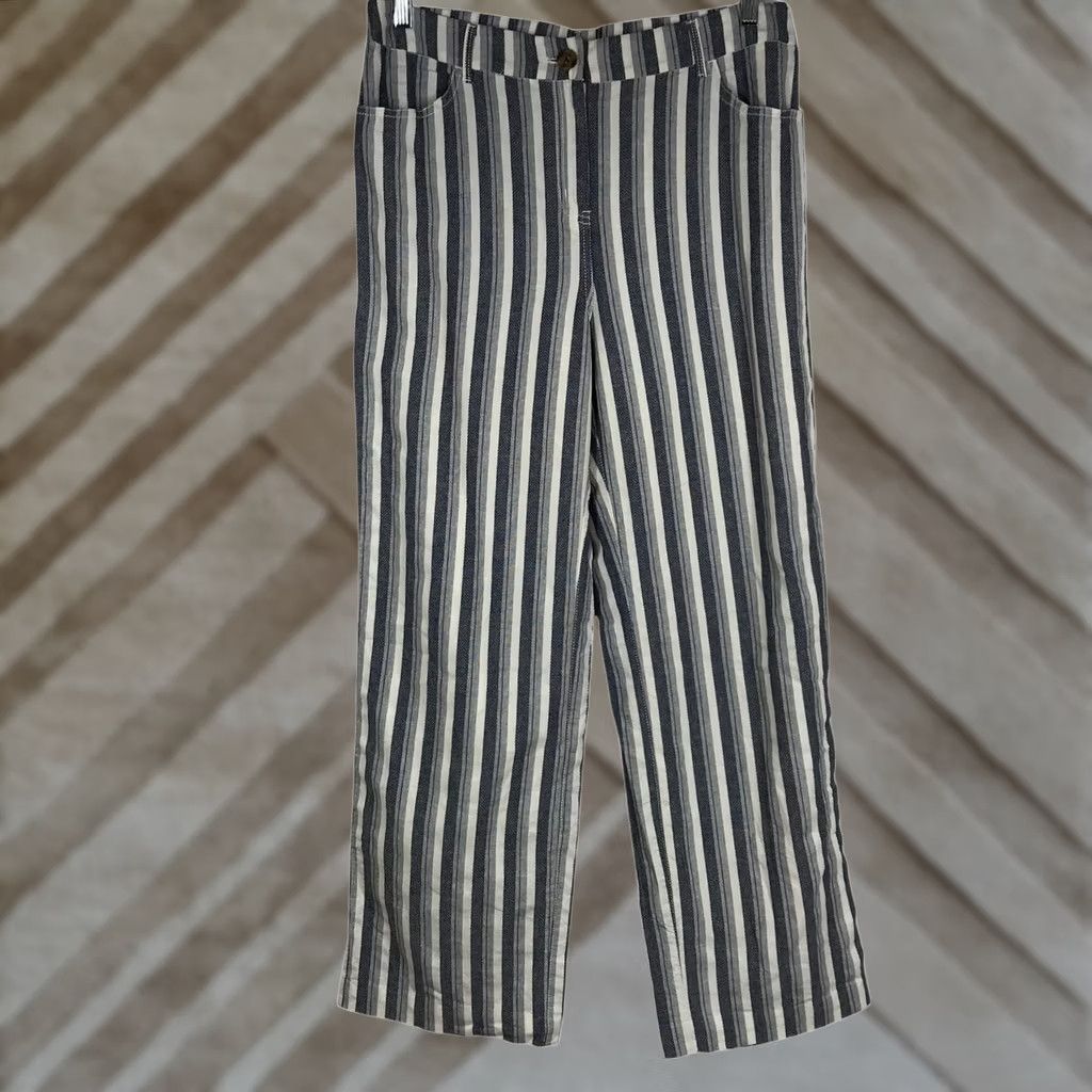 Vintage Chicos Cotton Pants Relaxed Fit Wide Leg Striped Blue White Size 1.5 Regular Womens Size 30" / US 8 / IT 44 - 1 Thumbnail