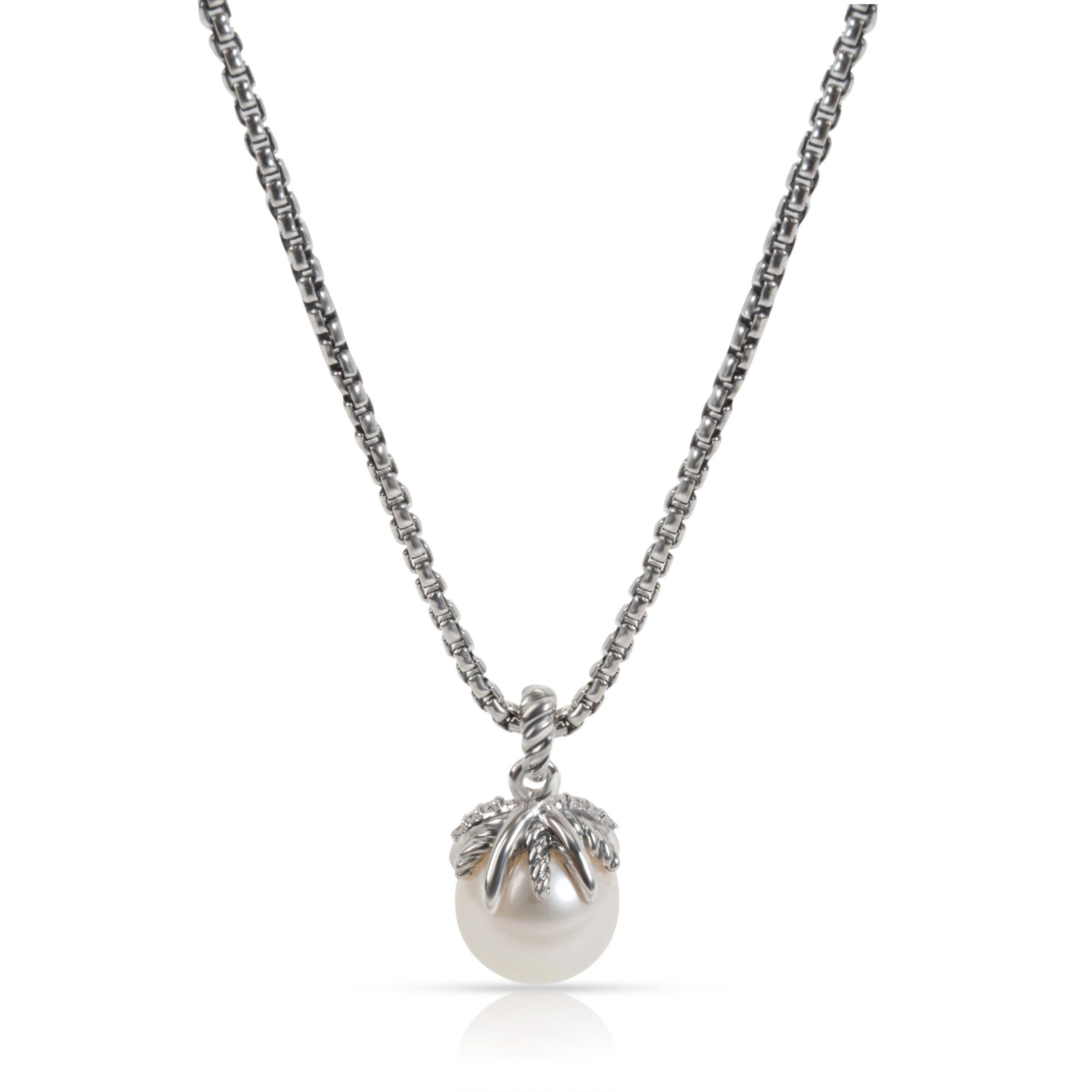 image of David Yurman Starburst Pearl Diamond Necklace In Sterling Silver 0.05 Ctw, Women's