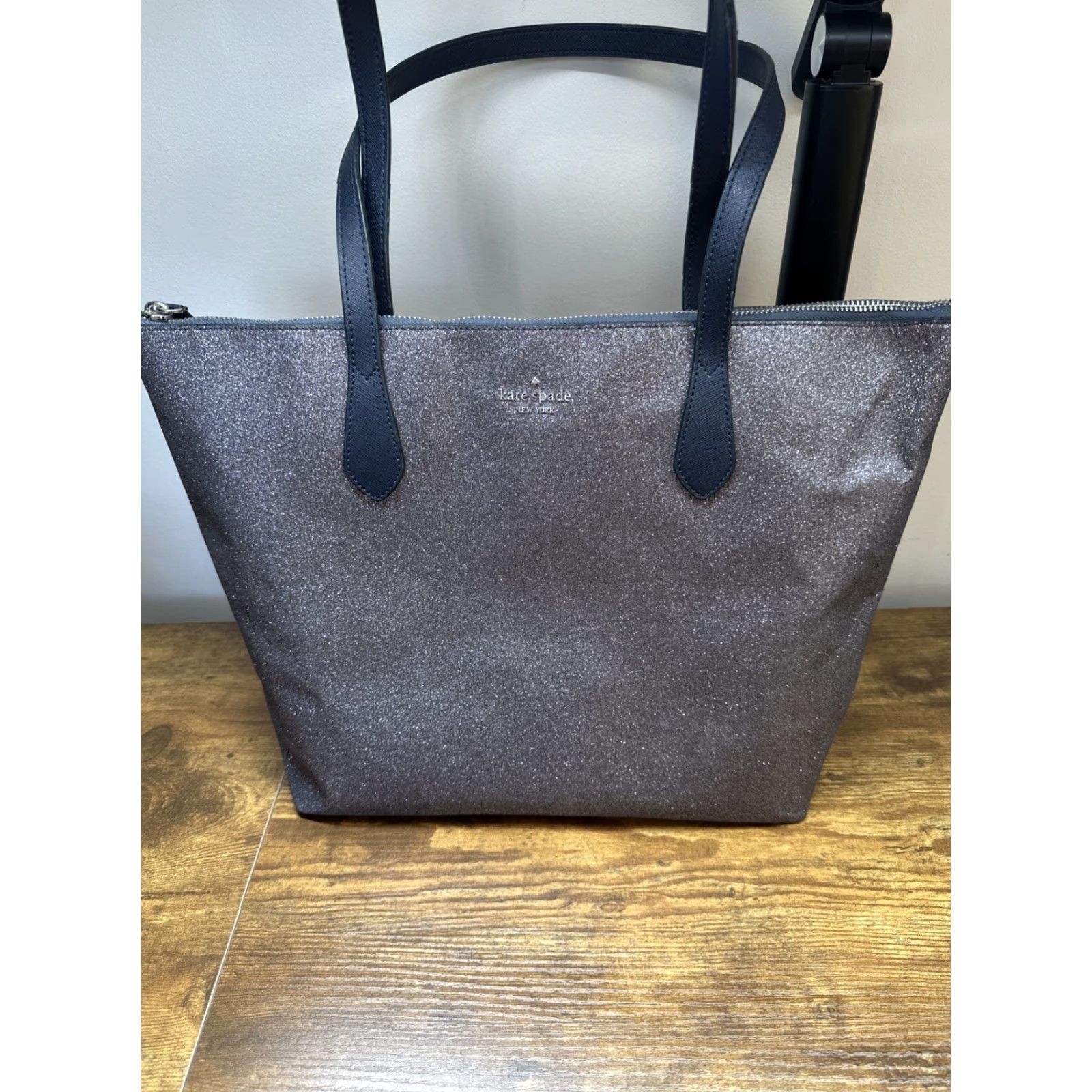 Vintage Kate Spade Bag Glitter Blue Large Joeley Tote 12" x 17" x 6" Metallic Silver Size ONE SIZE - 2 Thumbnail