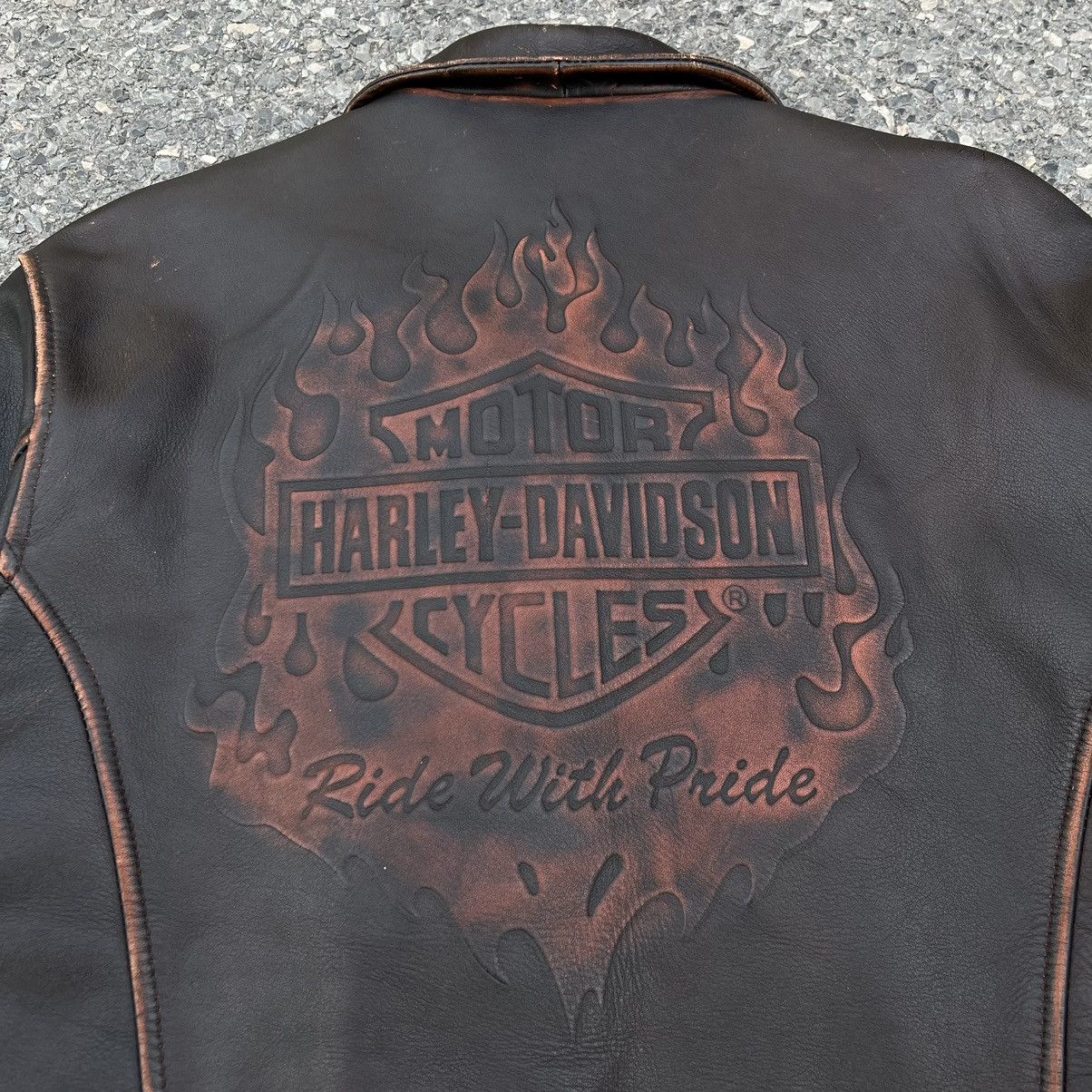 Harley Davidson × Vintage Harley-Davidson Signature Flame Leather Jacket Size US L / EU 52-54 / 3 - 4 Thumbnail