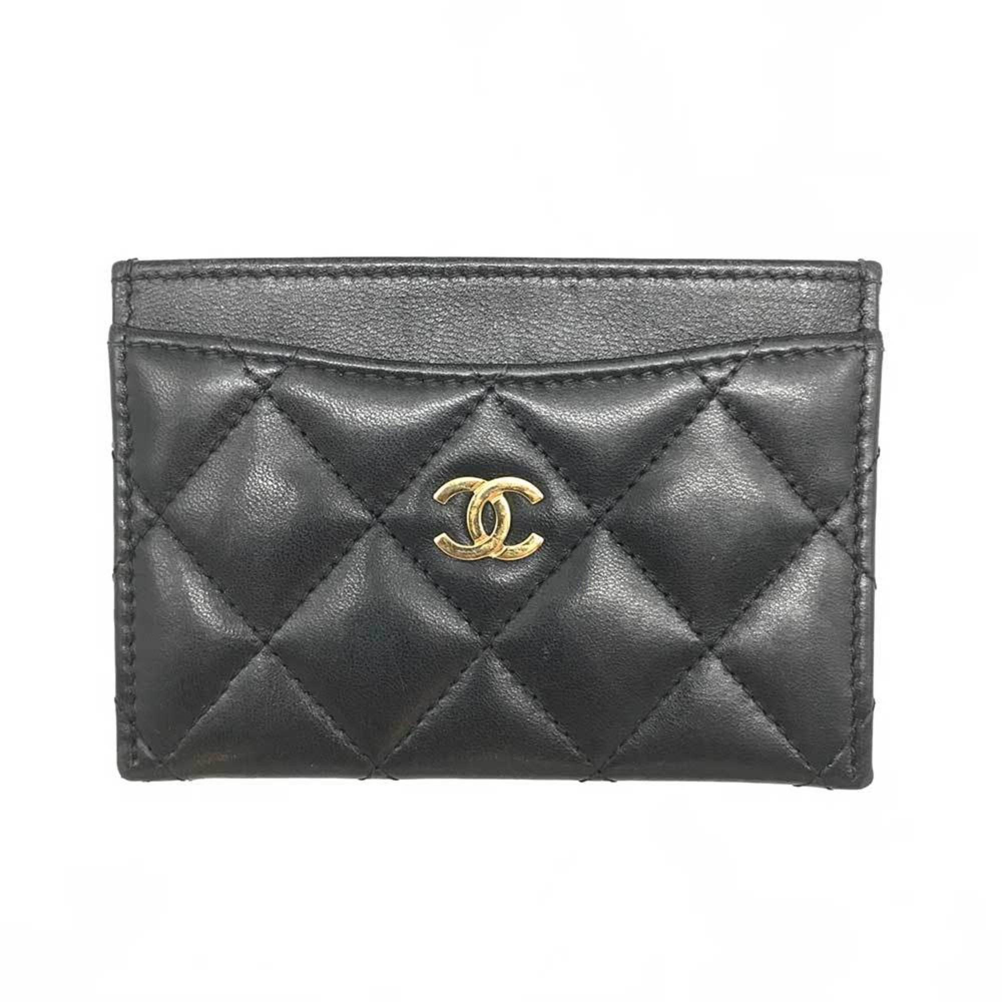 image of Chanel Business Card Holder/card Case Matelasse Lambskin Black Coco Mark, Women's