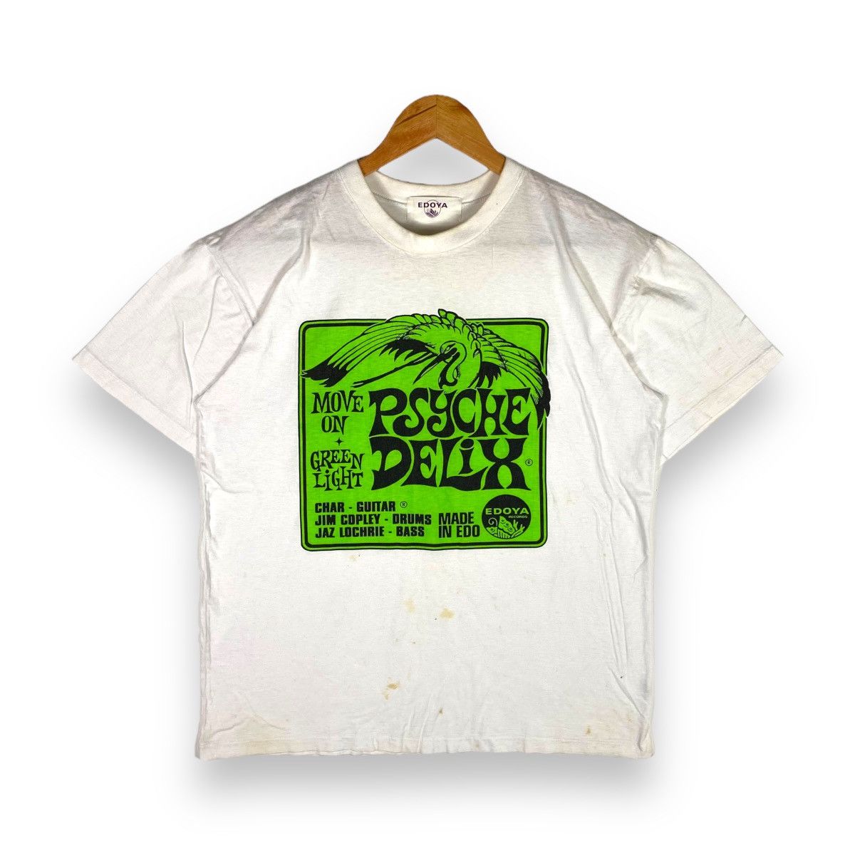 image of Rock T Shirt x Vintage Edoya Records Psychedelix Move On/green Light Tee in White (Size Medium)