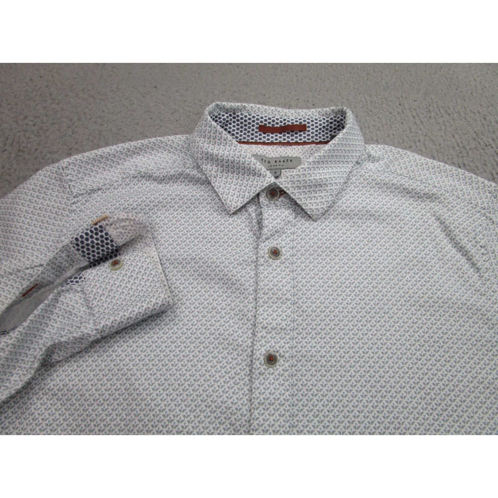 Ted Baker Ted Baker Shirt Adult Medium White Geometric Button-Down Long Sleeve Cotton Casual Mens Size US M / EU 48-50 / 2 - 3 Thumbnail