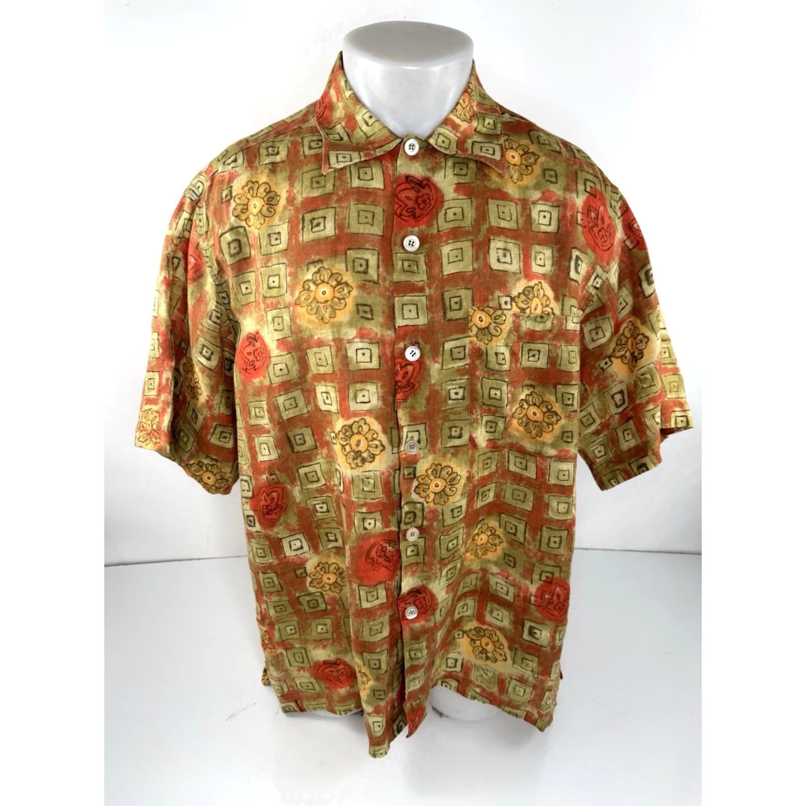 Ermenegildo Zegna ERME N GILDO ZEGNA - LINEN - Mens Floral Geometric L Shirt - EXCELLENT Size US L / EU 52-54 / 3 - 2 Thumbnail