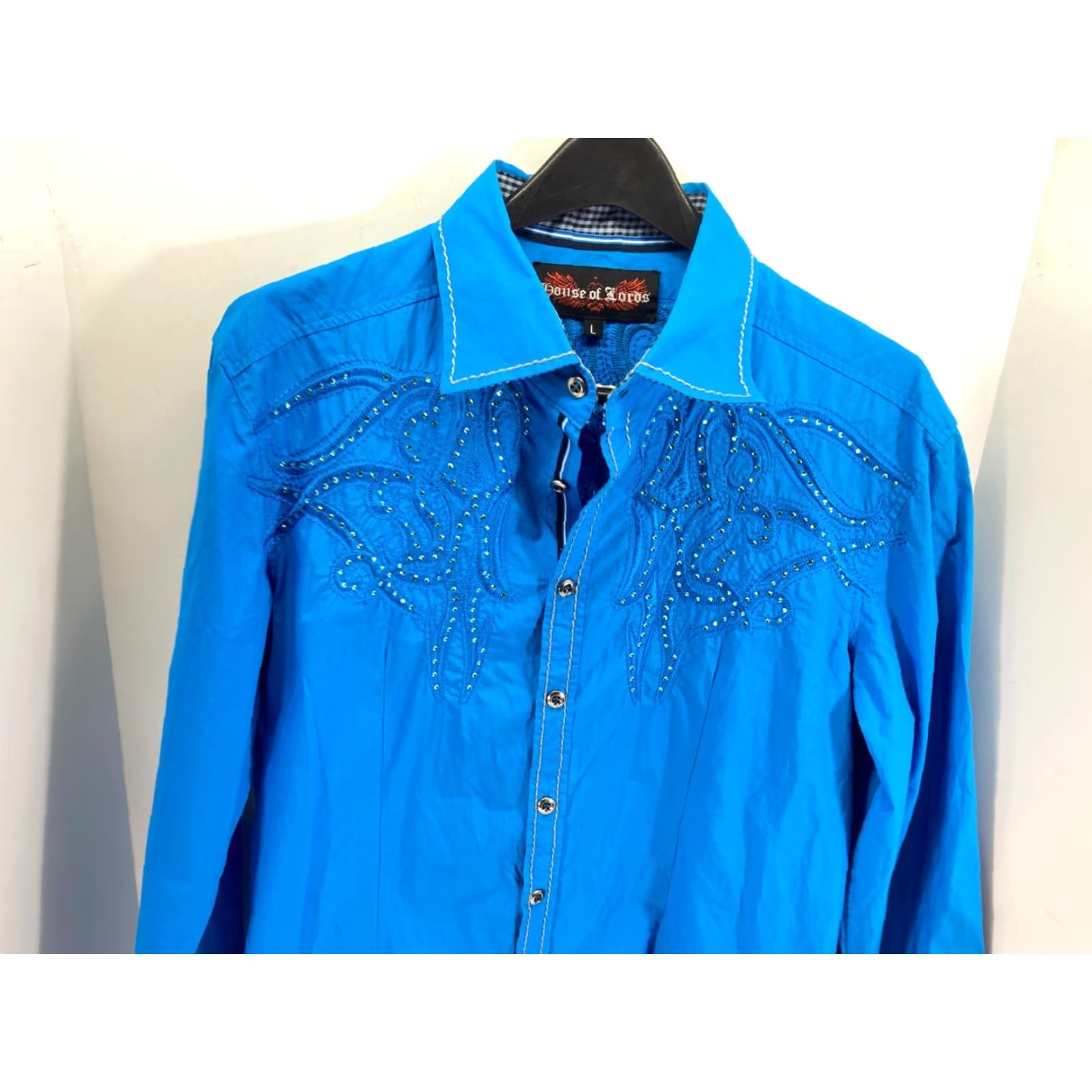House of CB House of Lords Shirt Western Button Up Mens L Blue Embroidered Embellished Size US L / EU 52-54 / 3 - 4 Thumbnail