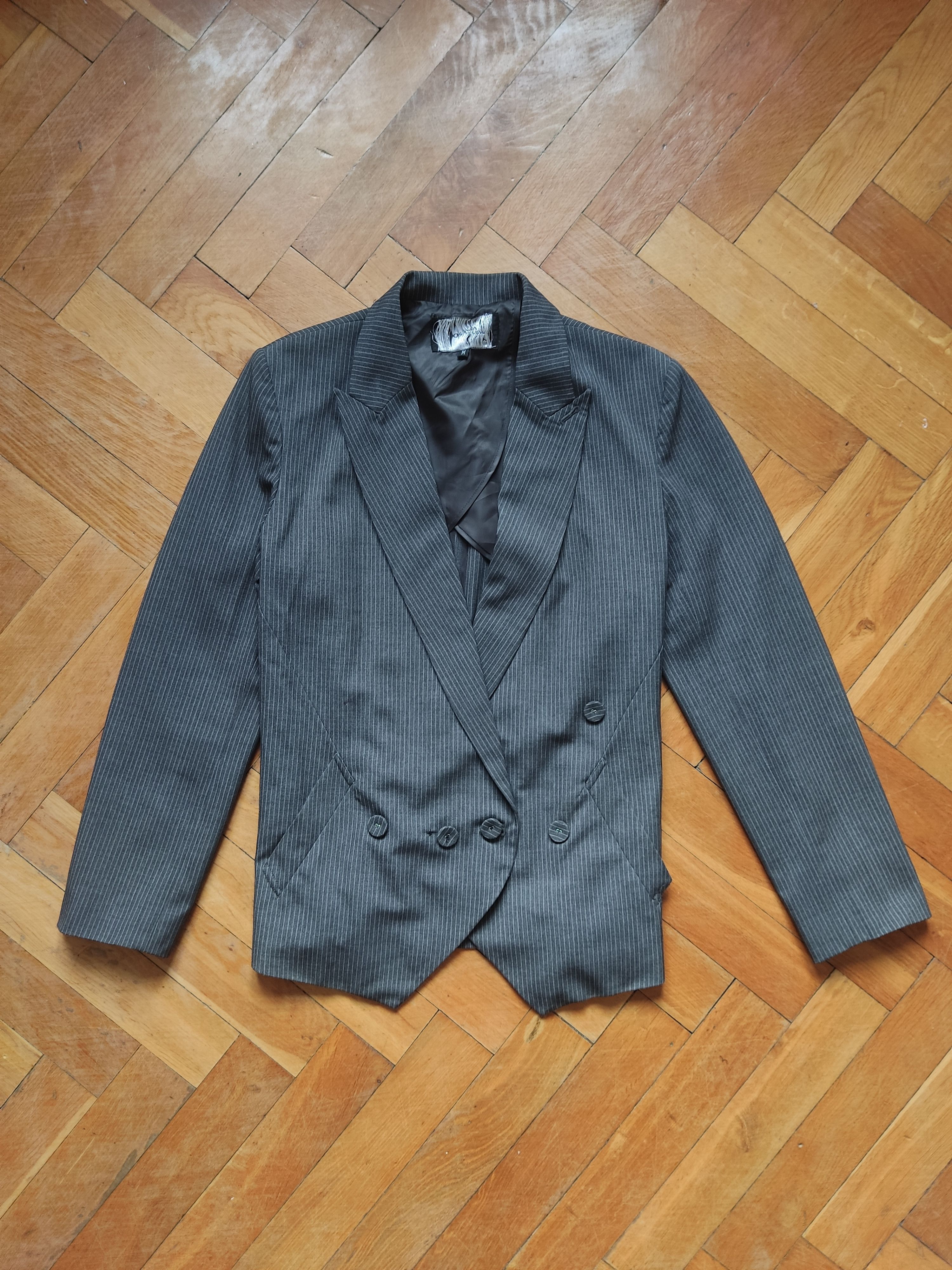 image of Vintage Dexter Wong Assymetrical Avant Garde Stripped Blazer in Grey, Men's (Size Medium)