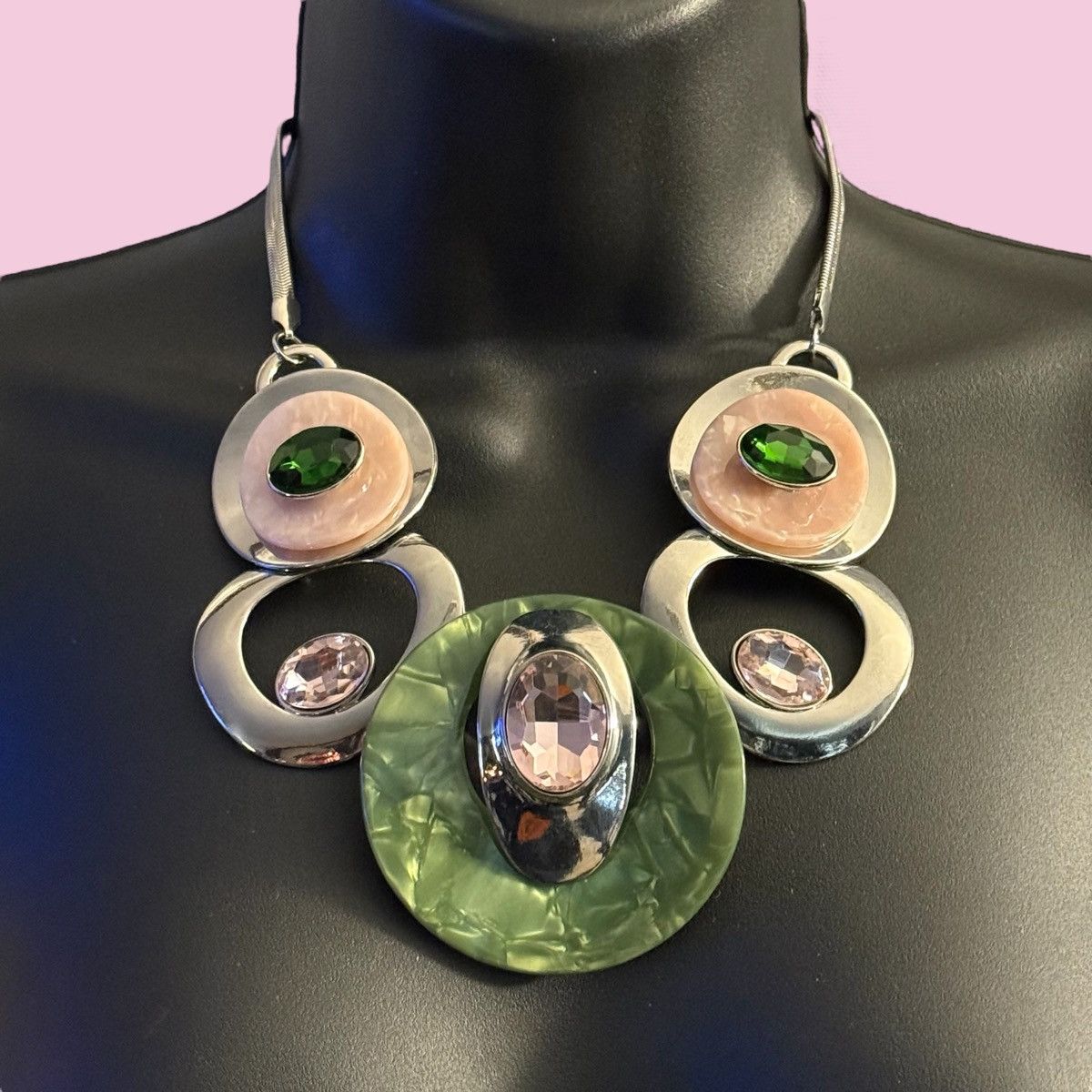 Other Silver, Green, Peach & Pink Graduating Statement Necklace Size ONE SIZE - 1 Thumbnail