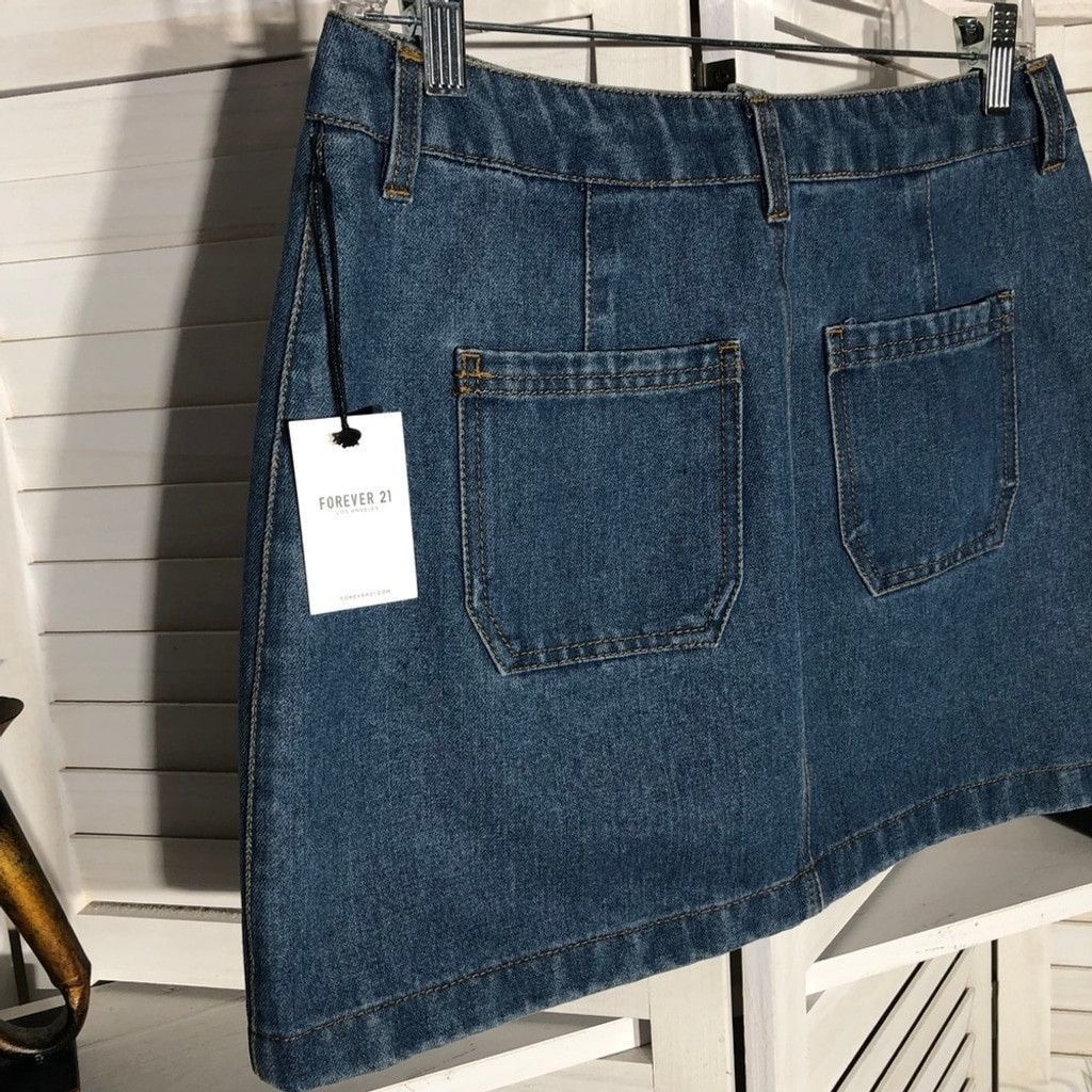 Forever 21 Y2K Mini Skirt Zipper Front Patch Pockets Denim Blue sz M Size 30" / US 8 / IT 44 - 7 Thumbnail
