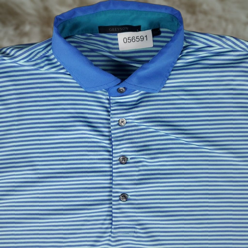 Vintage Greyson Polo Shirt Mens Large Blue Striped Wolf Golf Casual Short Sleeve Polo Size US L / EU 52-54 / 3 - 1 Thumbnail