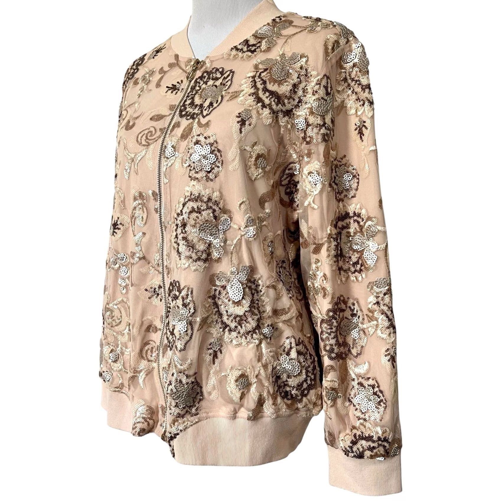 Vintage Chico’s Black Label Sequin Lace Bomber Jacket Floral Peachy Pink Size 2 US 12/14 Jacket Womens Bomber Pink Sequin Lace 12/14 US 2 Size L / US 10 / IT 46 - 3 Thumbnail