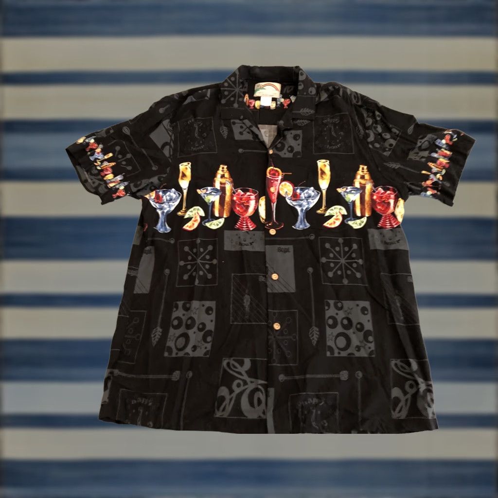 Paradise Found Paradise Found Shirt Hawaiian Rayon Aloha Happy Hour Cocktails Drinks Men XL Black Short Sleeve Button-Up Mens Size US XL / EU 56 / 4 - 1 Thumbnail