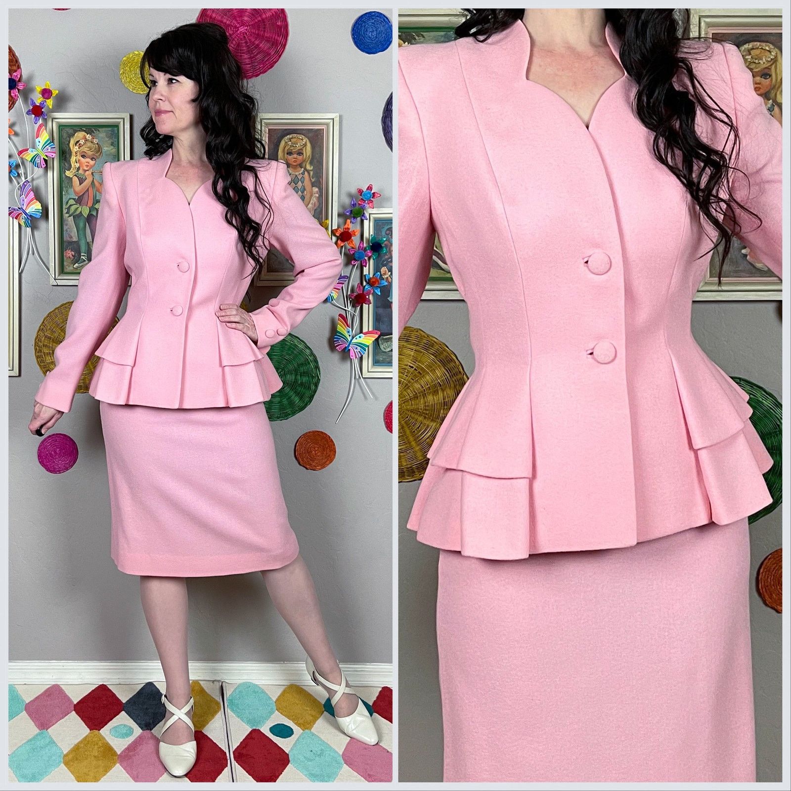 Vintage 1980s Pink Lilli Ann Peplum Jacket and Skirt Suit Set Size 26" / US 2 / IT 38 - 1 Thumbnail