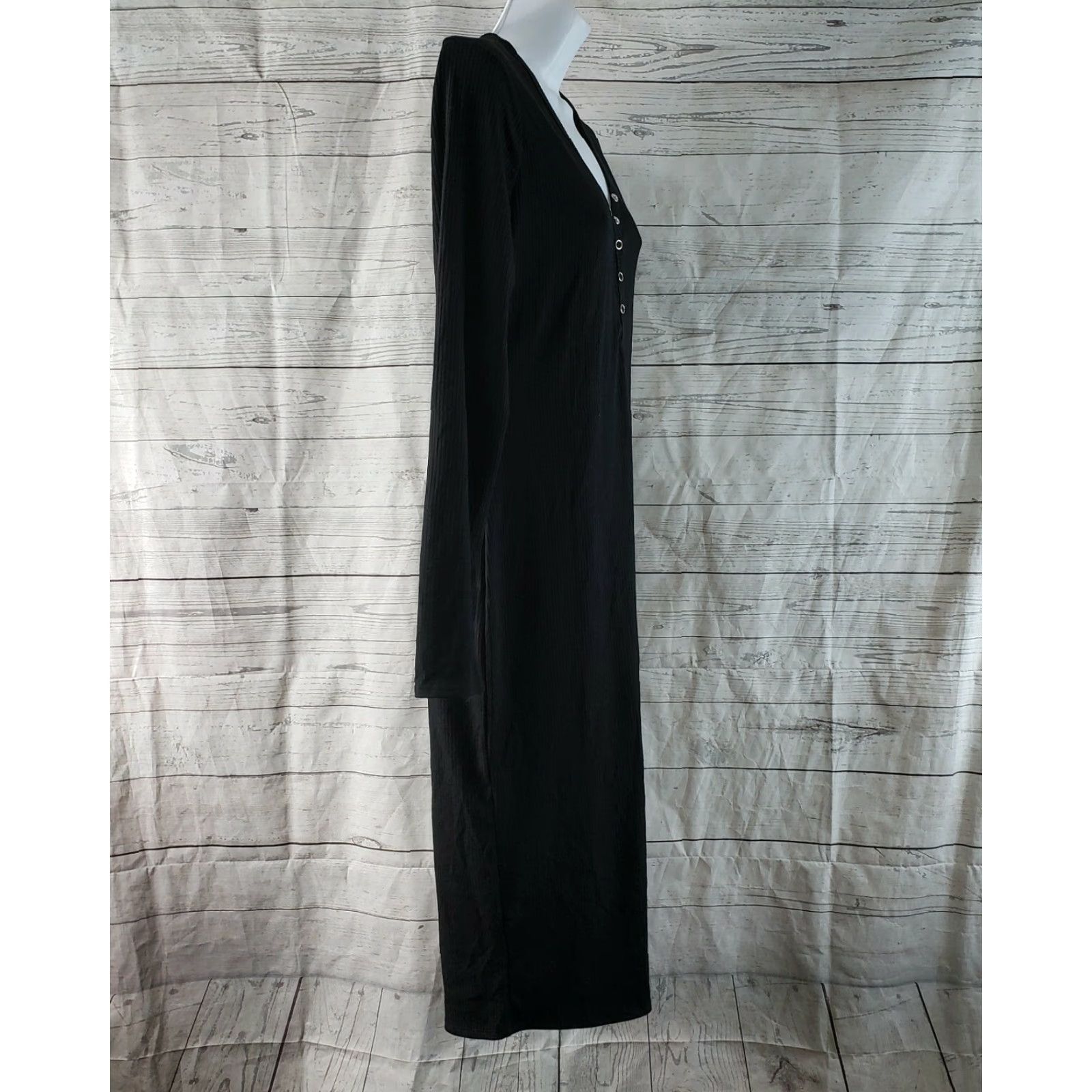 Vintage Wild Fable Womens Dress Solid Black Ribbed Long Sleeve Midi V-Neck Pullover XS S M L Shift Casual Regular 60%polyester 32%rayon 8%spandex Womens Dress Size S / US 4 / IT 40 - 3 Thumbnail