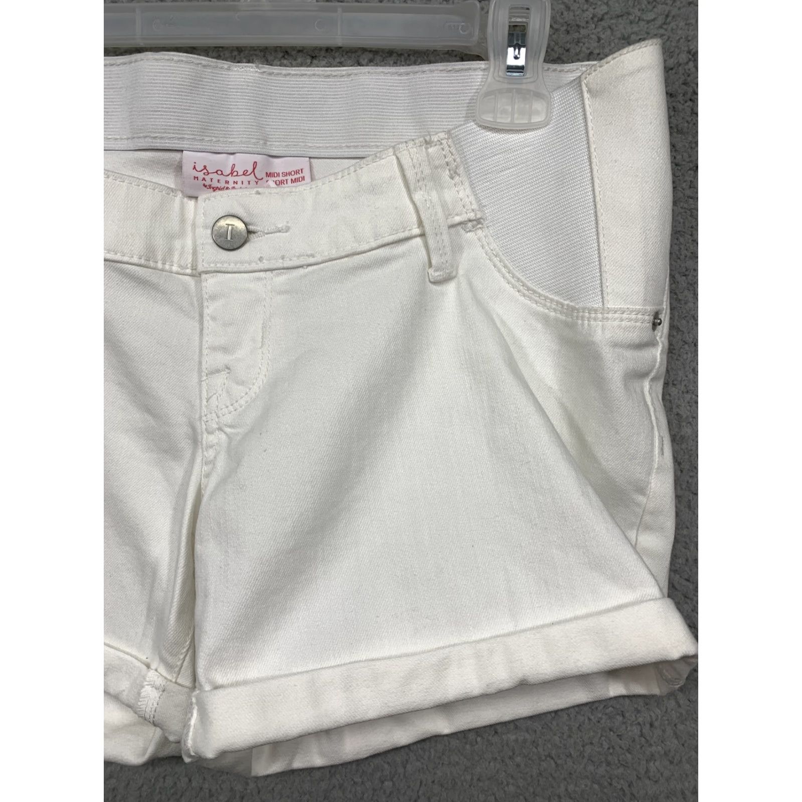 Vintage Isabel Maternity Midi Short White Cuffed 2 Back Pockets Belt Loops NWT Size 4 Denim Cotton Polyester Spandex Women Casual Front Flat Size 27" / US 4 / IT 40 - 4 Thumbnail