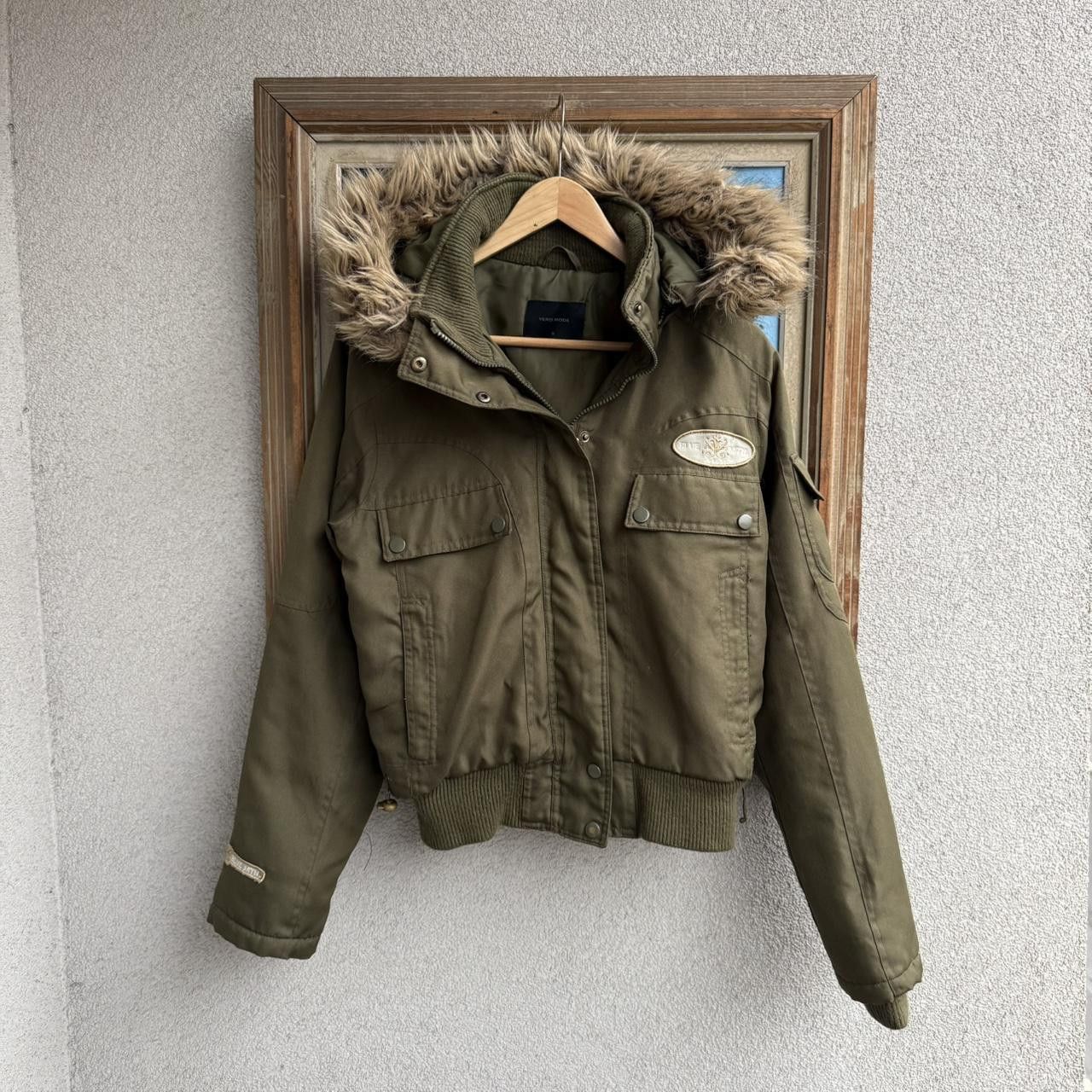 Vintage Bomber Jacket Faux Fur Hooded Khaki Size S / US 4 / IT 40 - 1 Thumbnail